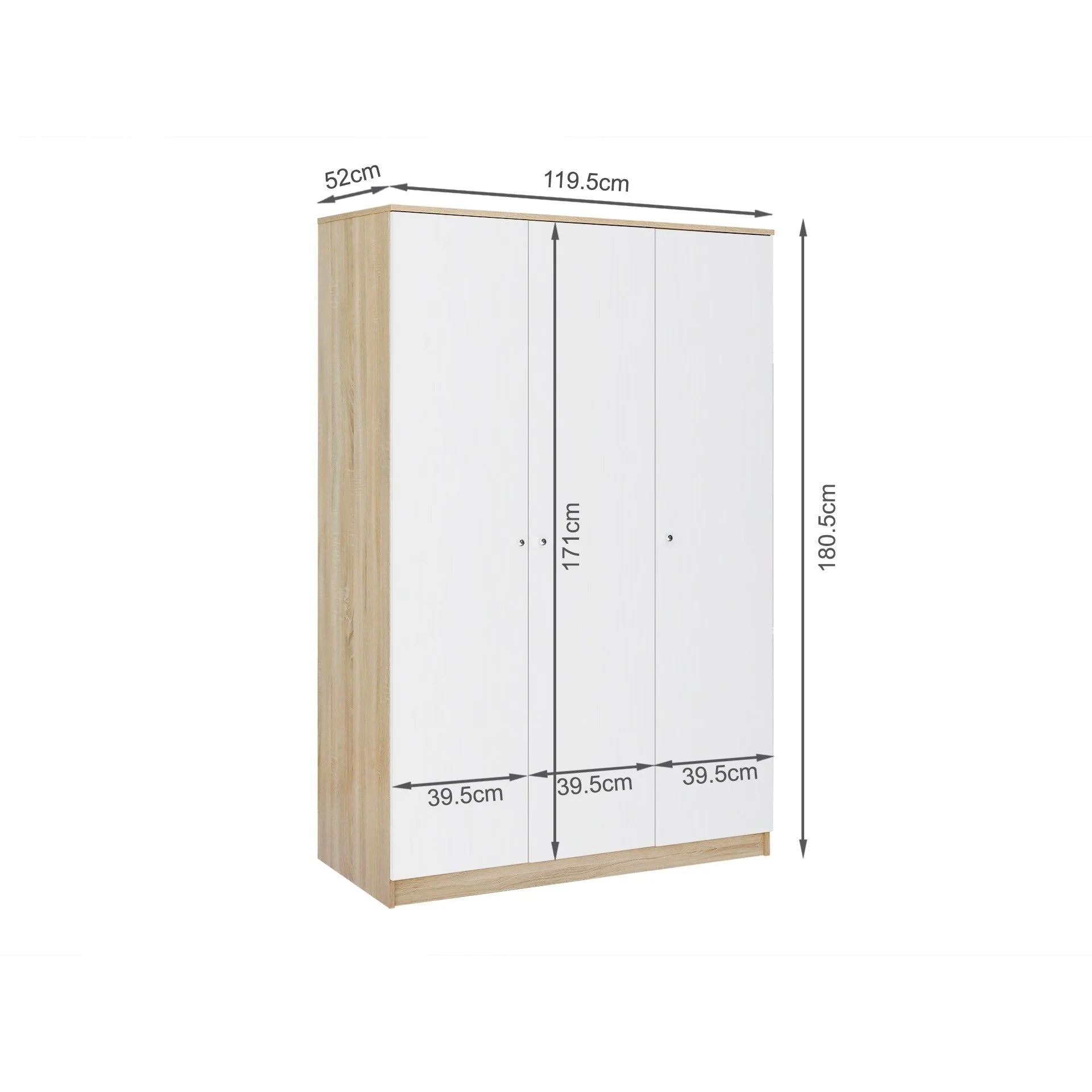 Ellis 3 Door Wardrobe - Oak + White - Image 12