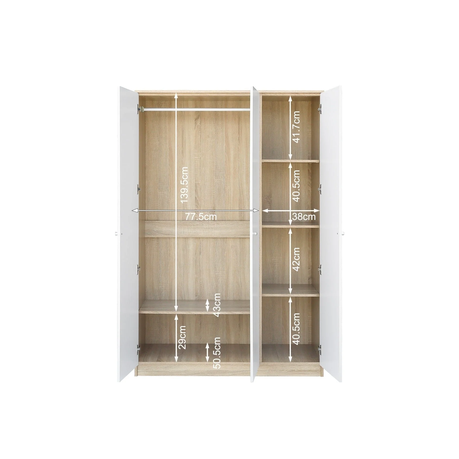 Ellis 3 Door Wardrobe - Oak + White - Image 13