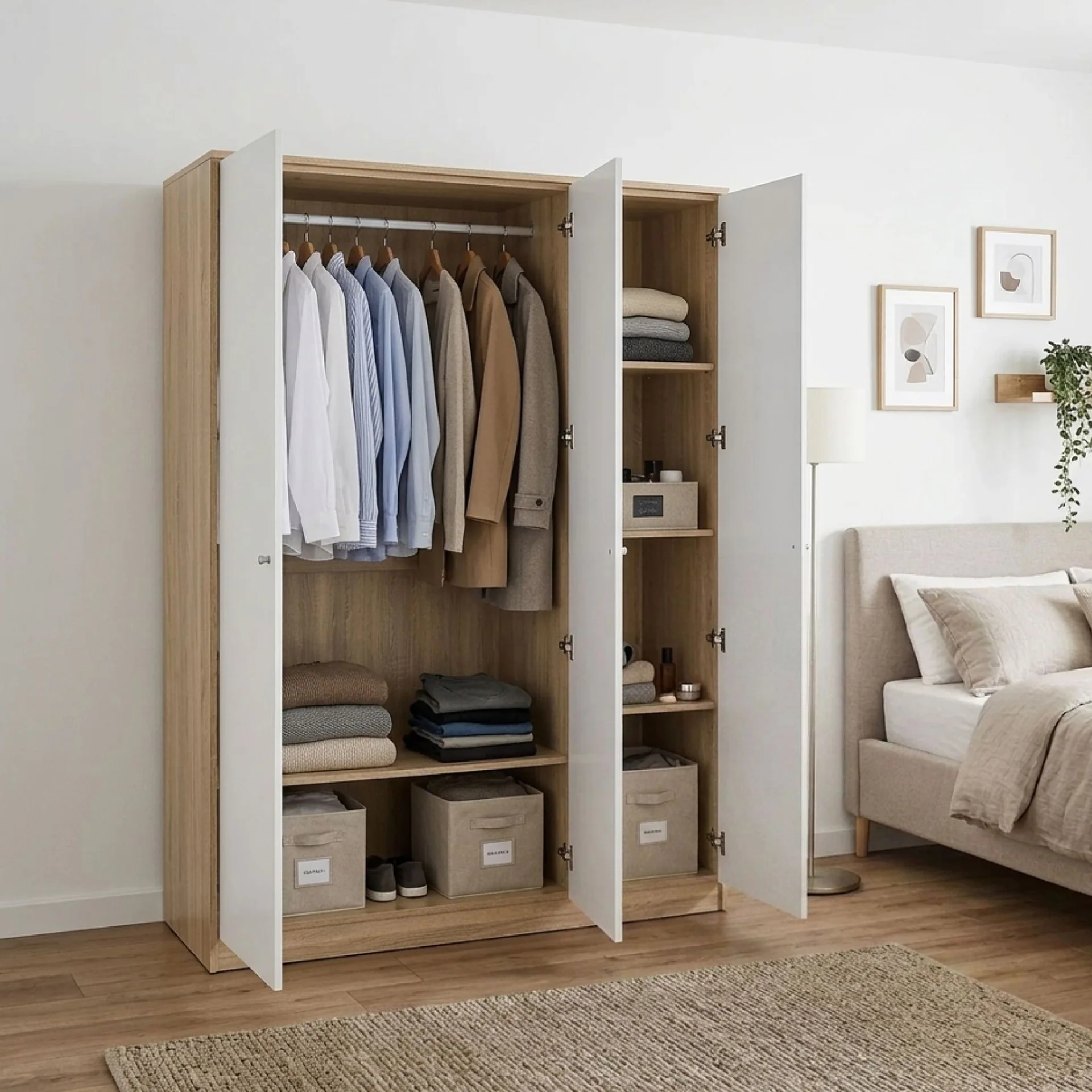Ellis 3 Door Wardrobe - Oak + White - Image 2
