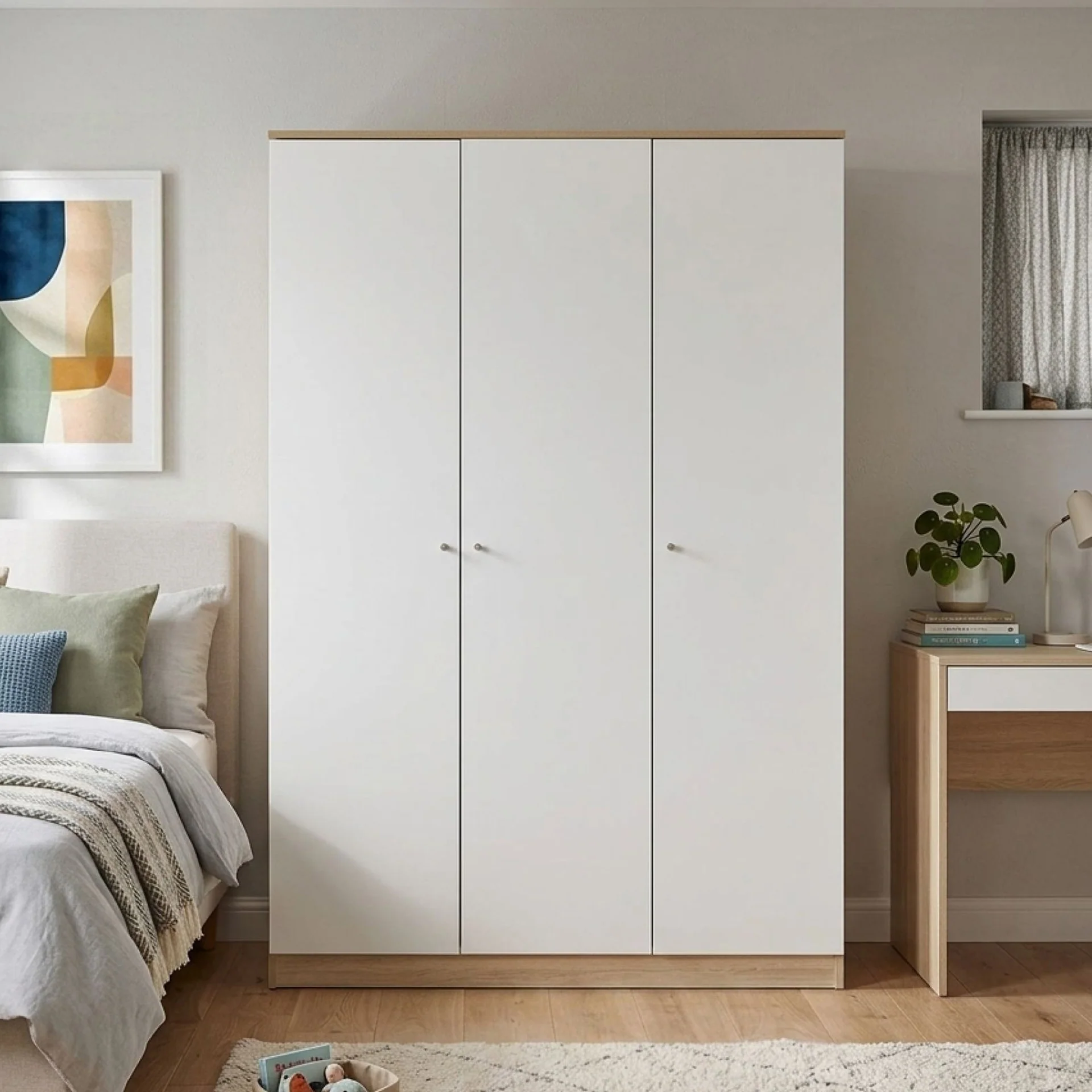 Ellis 3 Door Wardrobe - Oak + White - Image 3