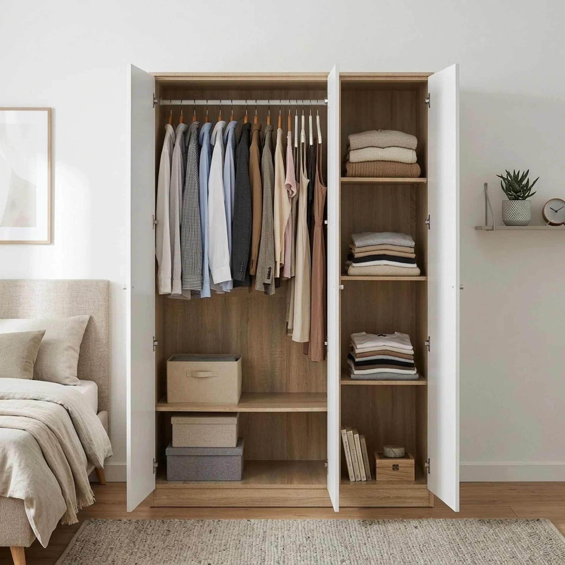 Ellis 3 Door Wardrobe - Oak + White - Image 4