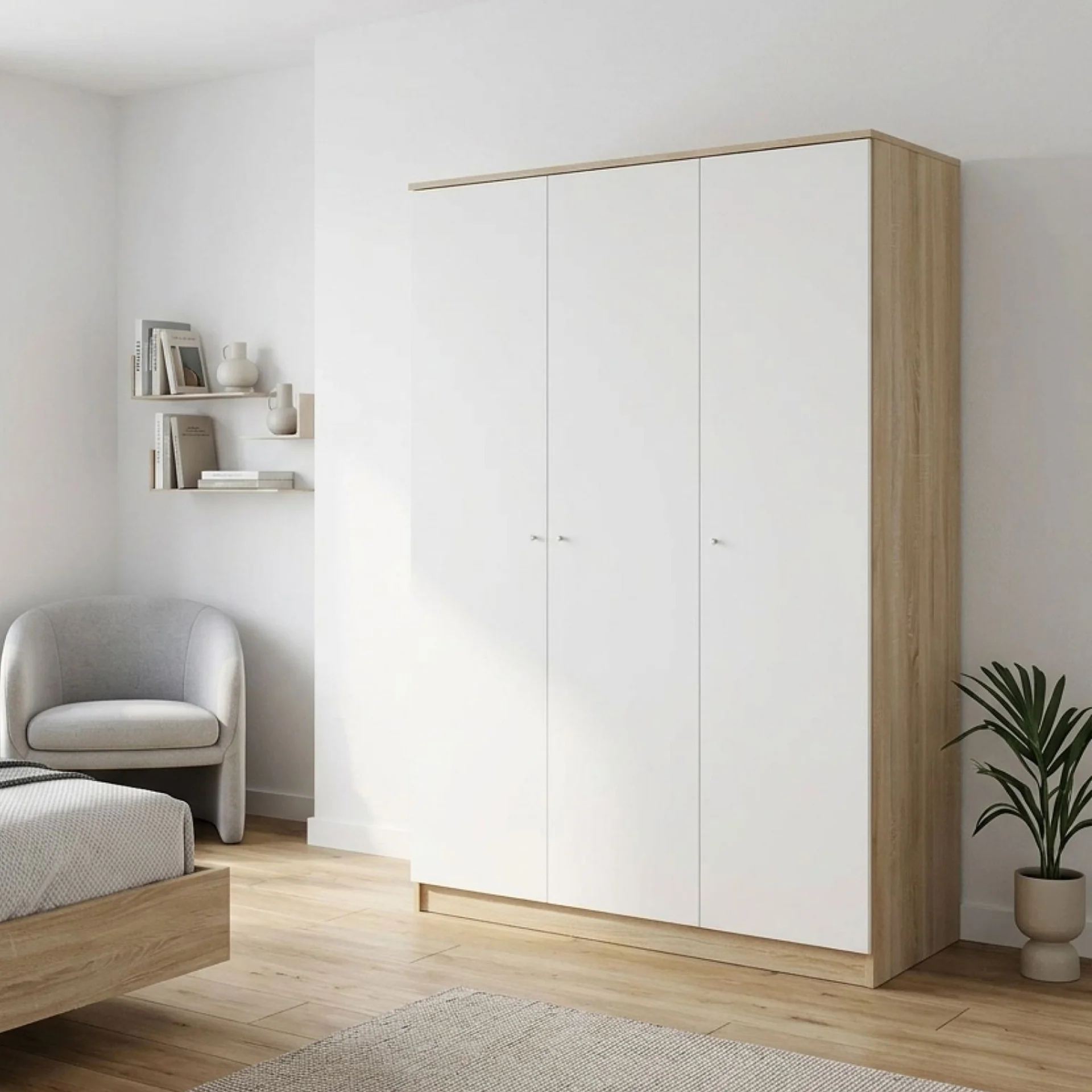 Ellis 3 Door Wardrobe - Oak + White - Image 5