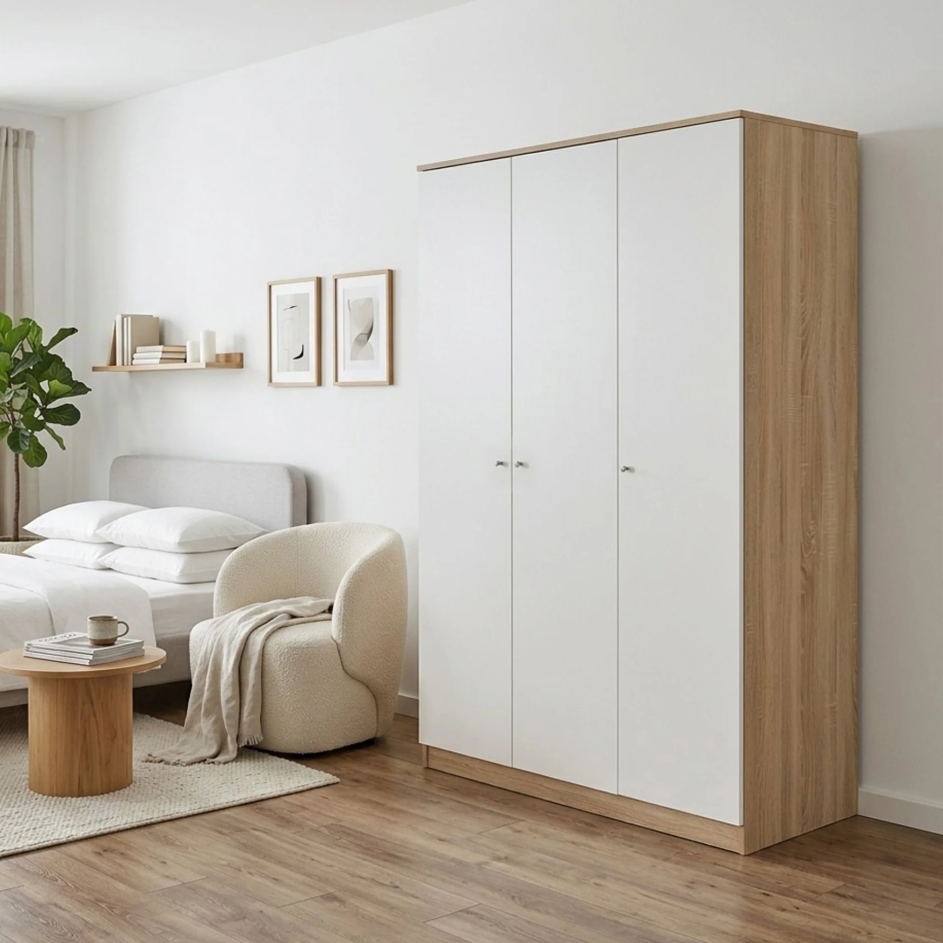 Ellis 3 Door Wardrobe - Oak + White - Image 6