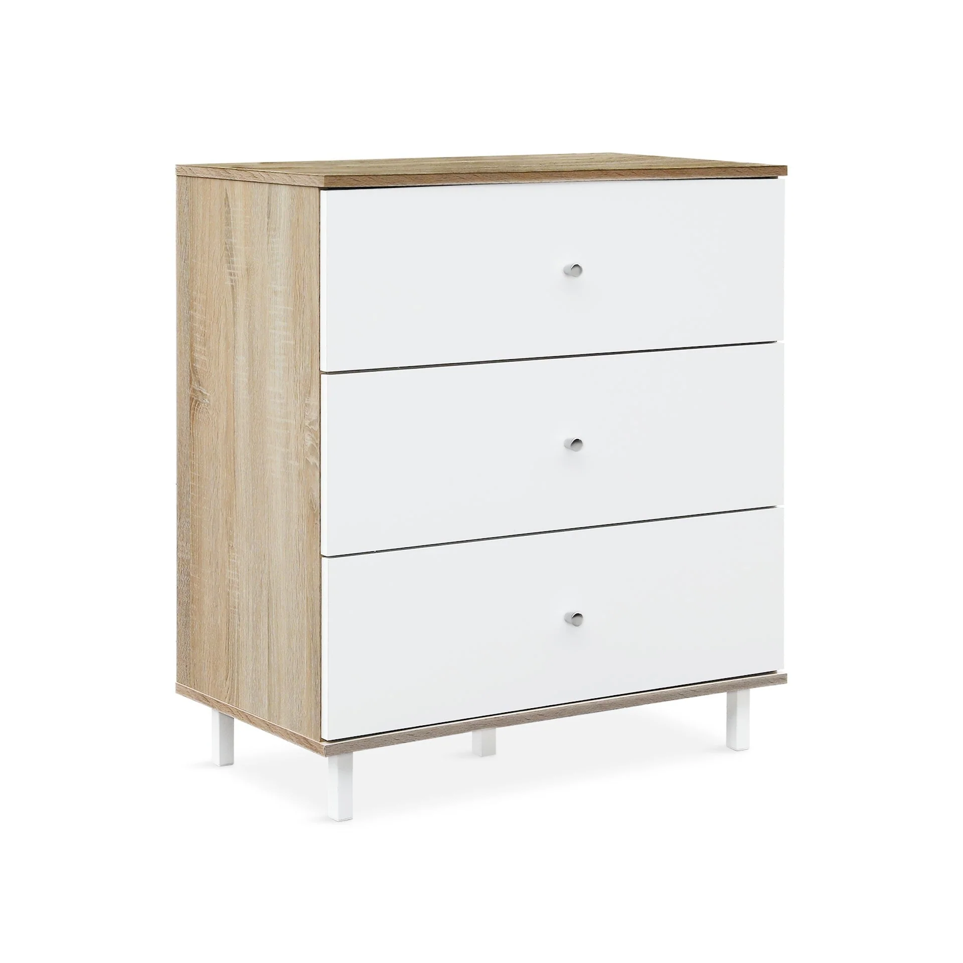 Ellis 3 Drawers Tallboy - Oak + White - Image 4