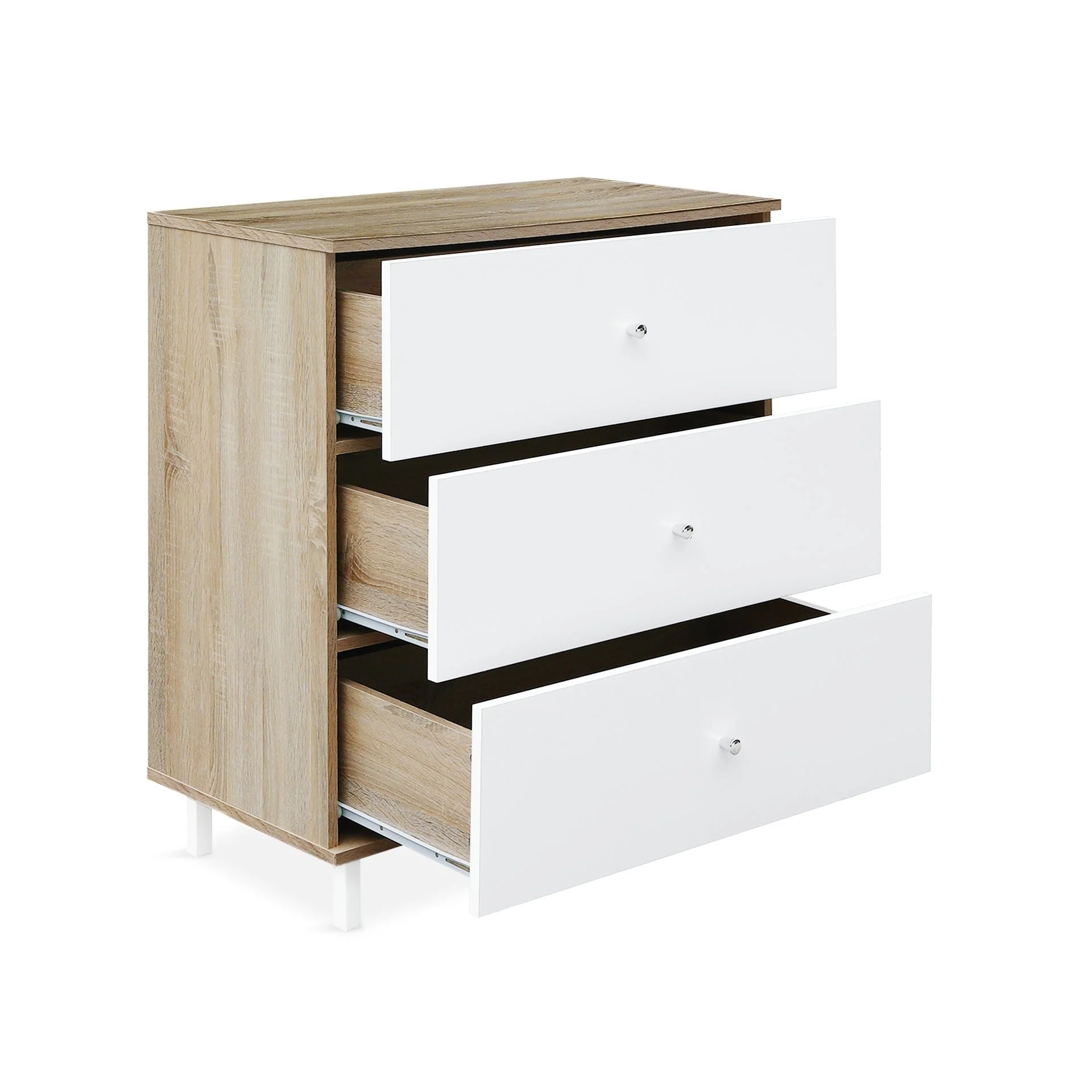 Ellis 3 Drawers Tallboy - Oak + White - Image 6