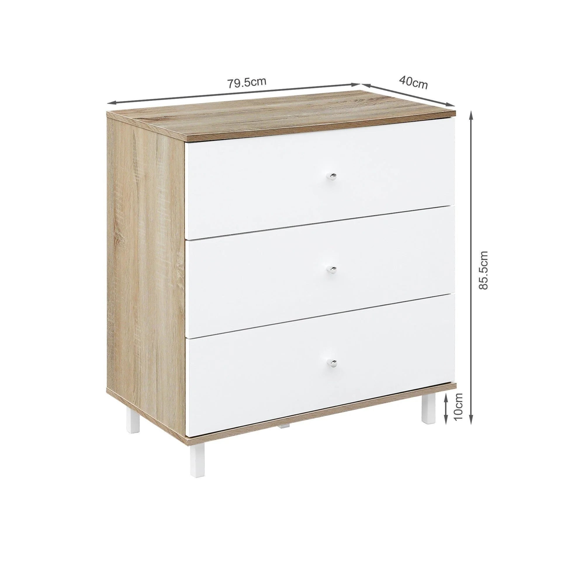 Ellis 3 Drawers Tallboy - Oak + White - Image 8