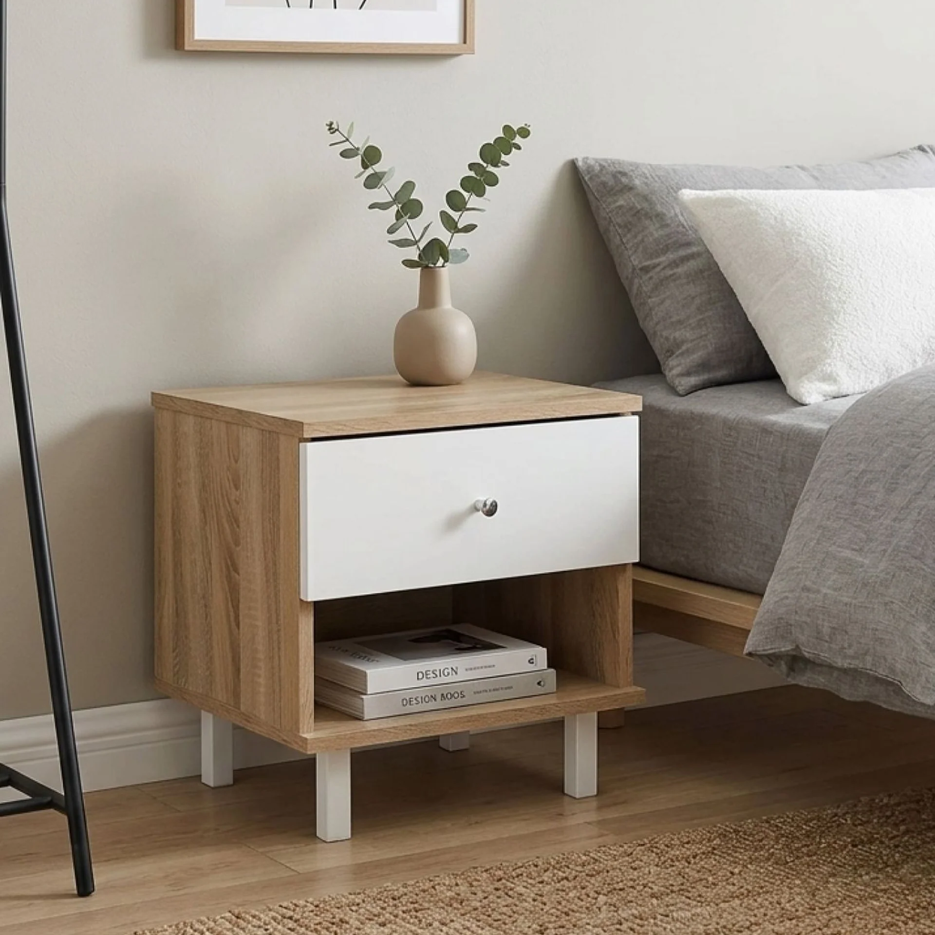 Ellis Bedside Table - Oak + White