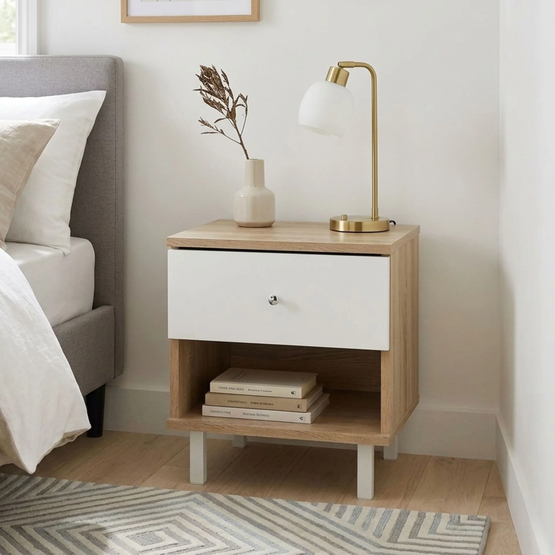 Ellis Bedside Table - Oak + White - Image 4