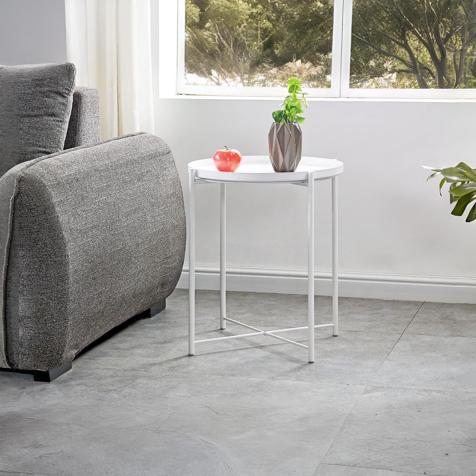 Ellison Round Side Table Coffee Table - White - Image 4