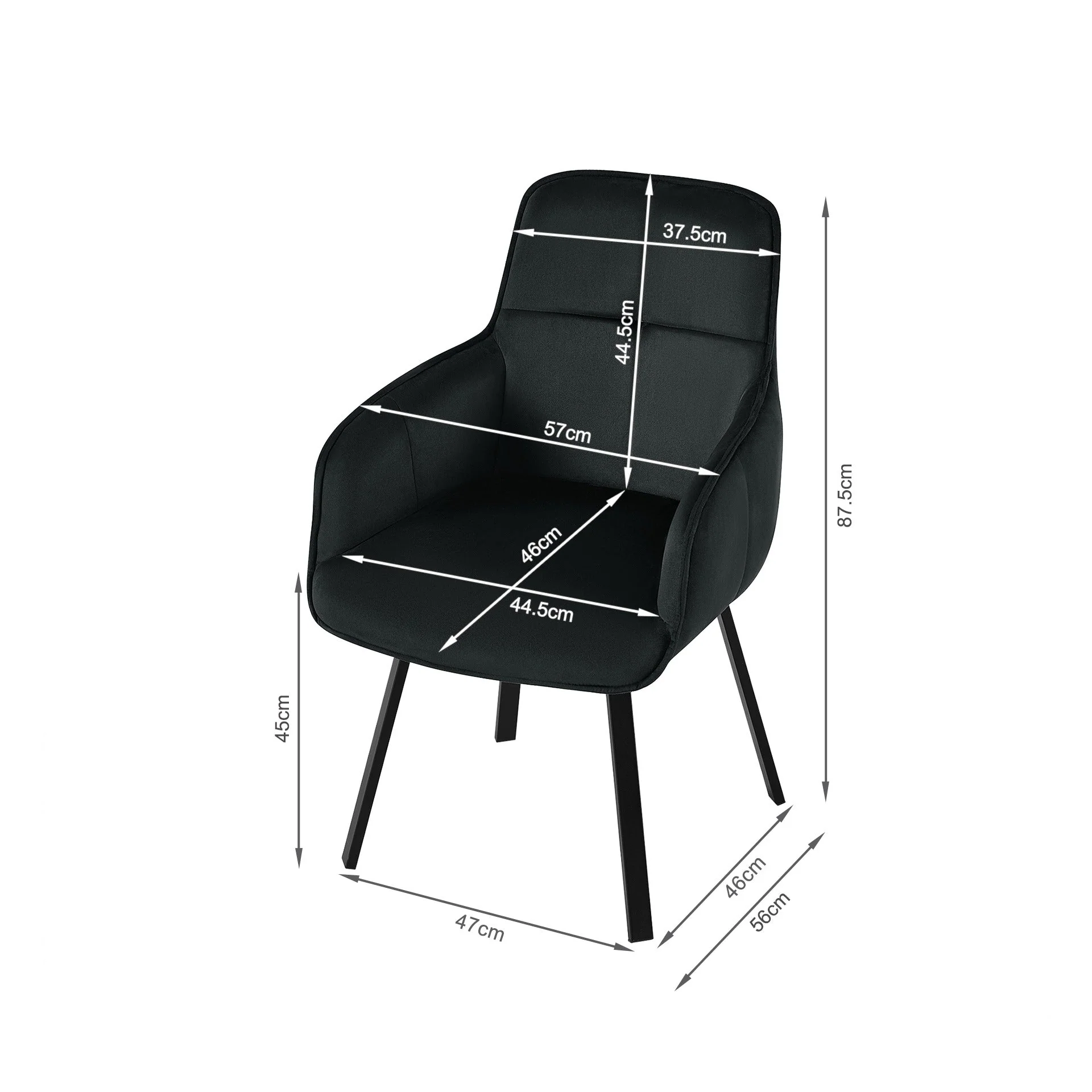 Elora Swivel Velvet Dining Chair - Set of 2 - Black - Image 11