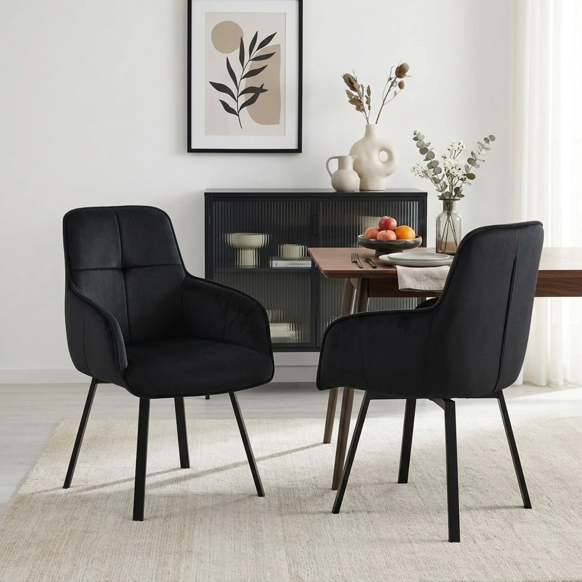 Elora Swivel Velvet Dining Chair - Set of 2 - Black - Image 5