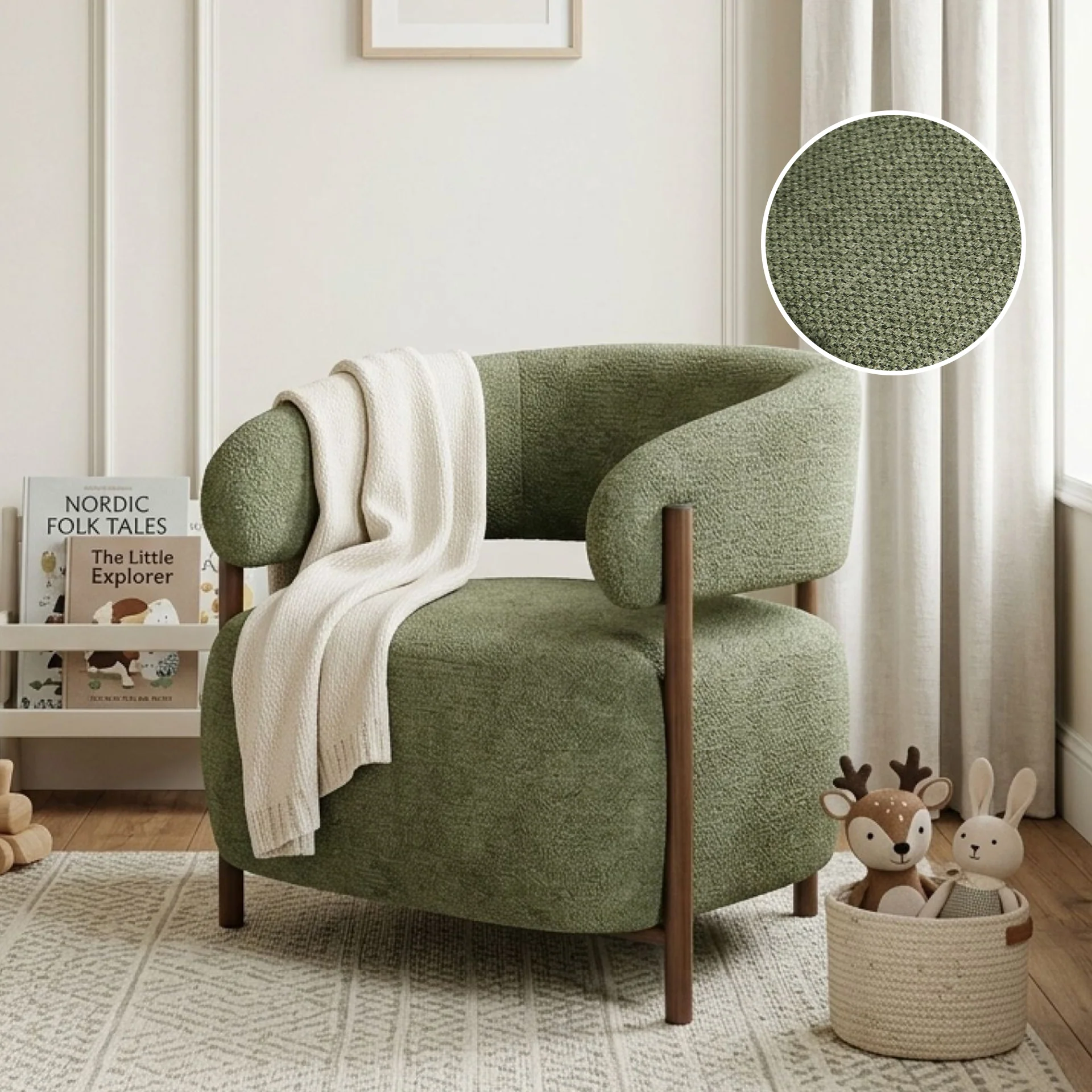 Elow Velvet Armchair - Olive Green - Image 2