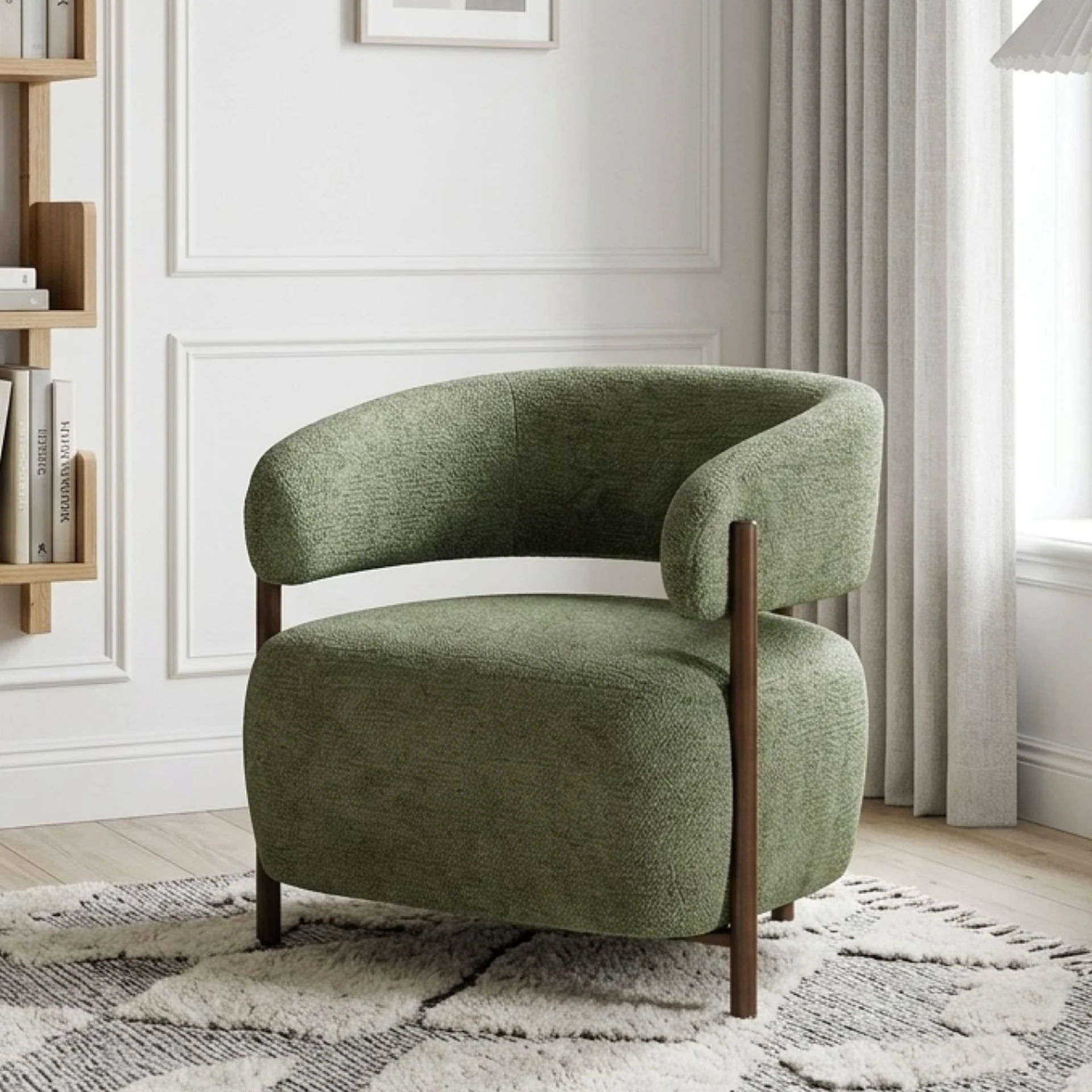 Elow Velvet Armchair - Olive Green - Image 3