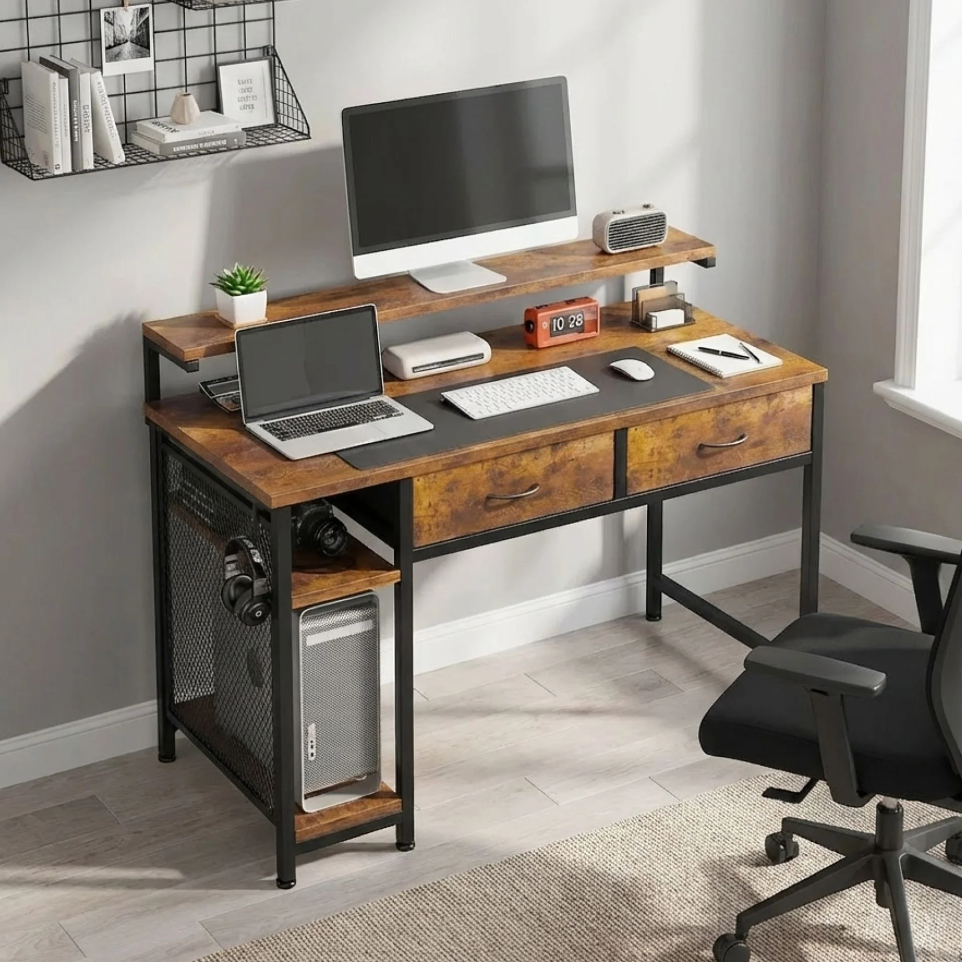 Emilio 100cm Computer Desk with 2 Drawers - Rustic Brown - Image 6