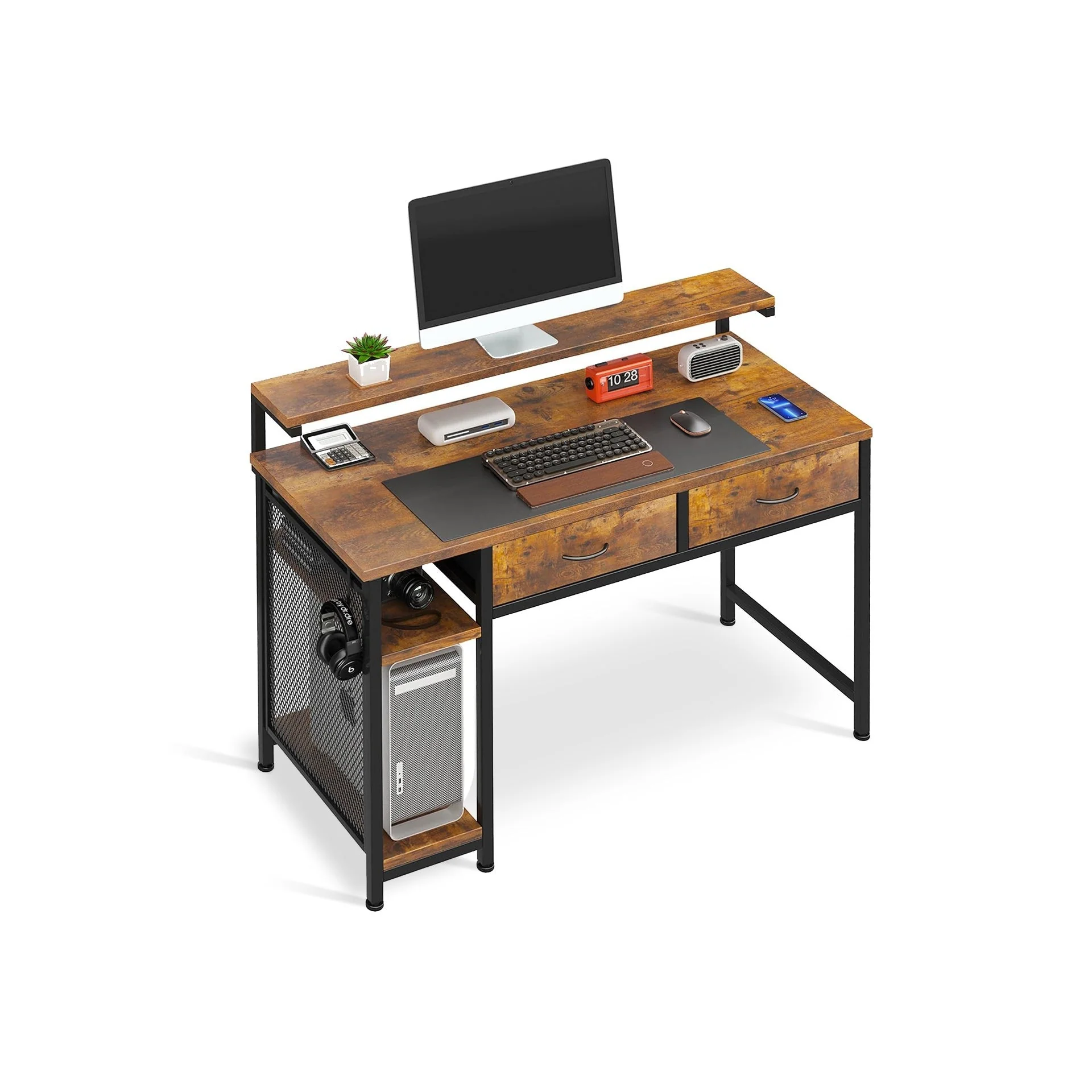 Emilio 100cm Computer Desk with 2 Drawers - Rustic Brown - Image 7