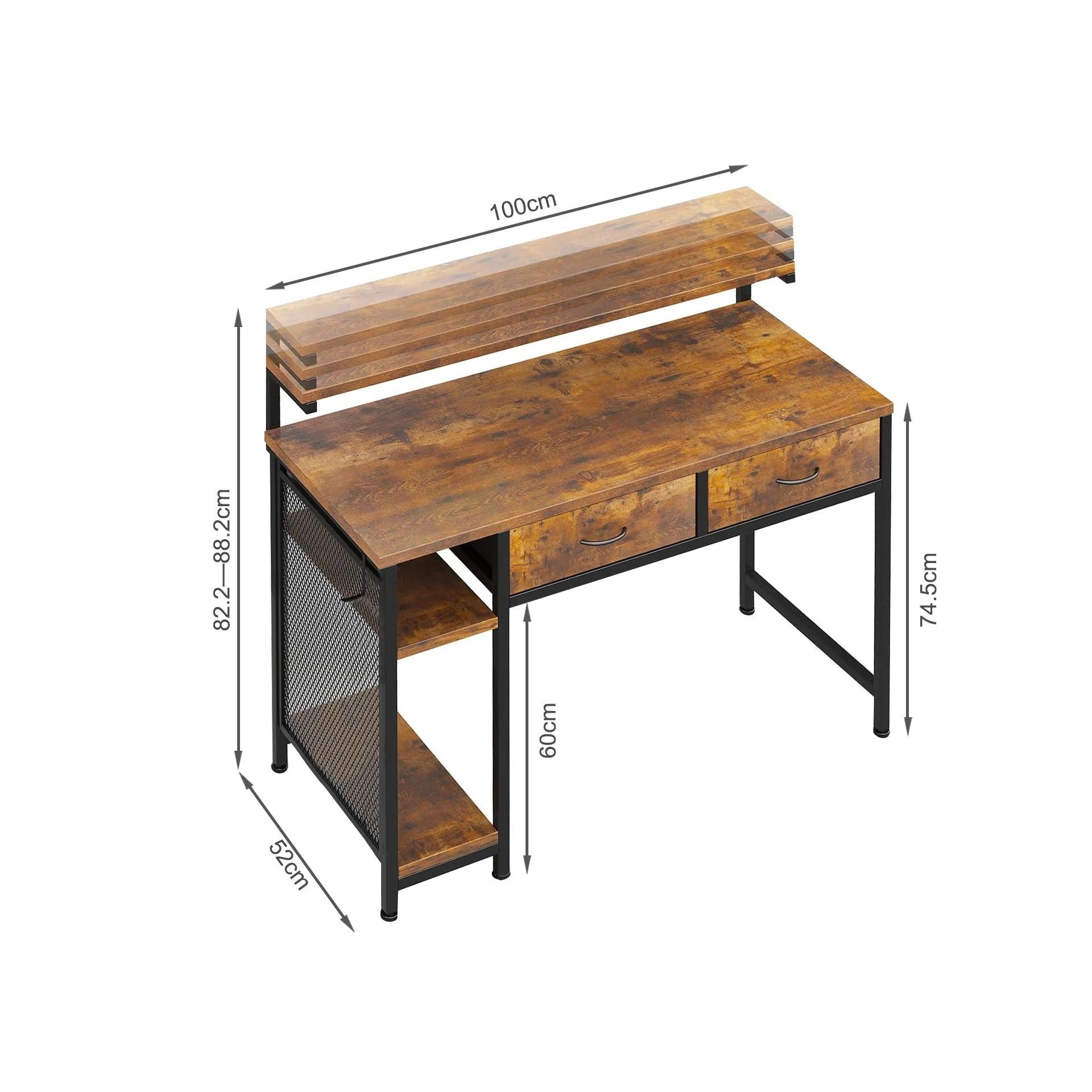 Emilio 100cm Computer Desk with 2 Drawers - Rustic Brown - Image 9
