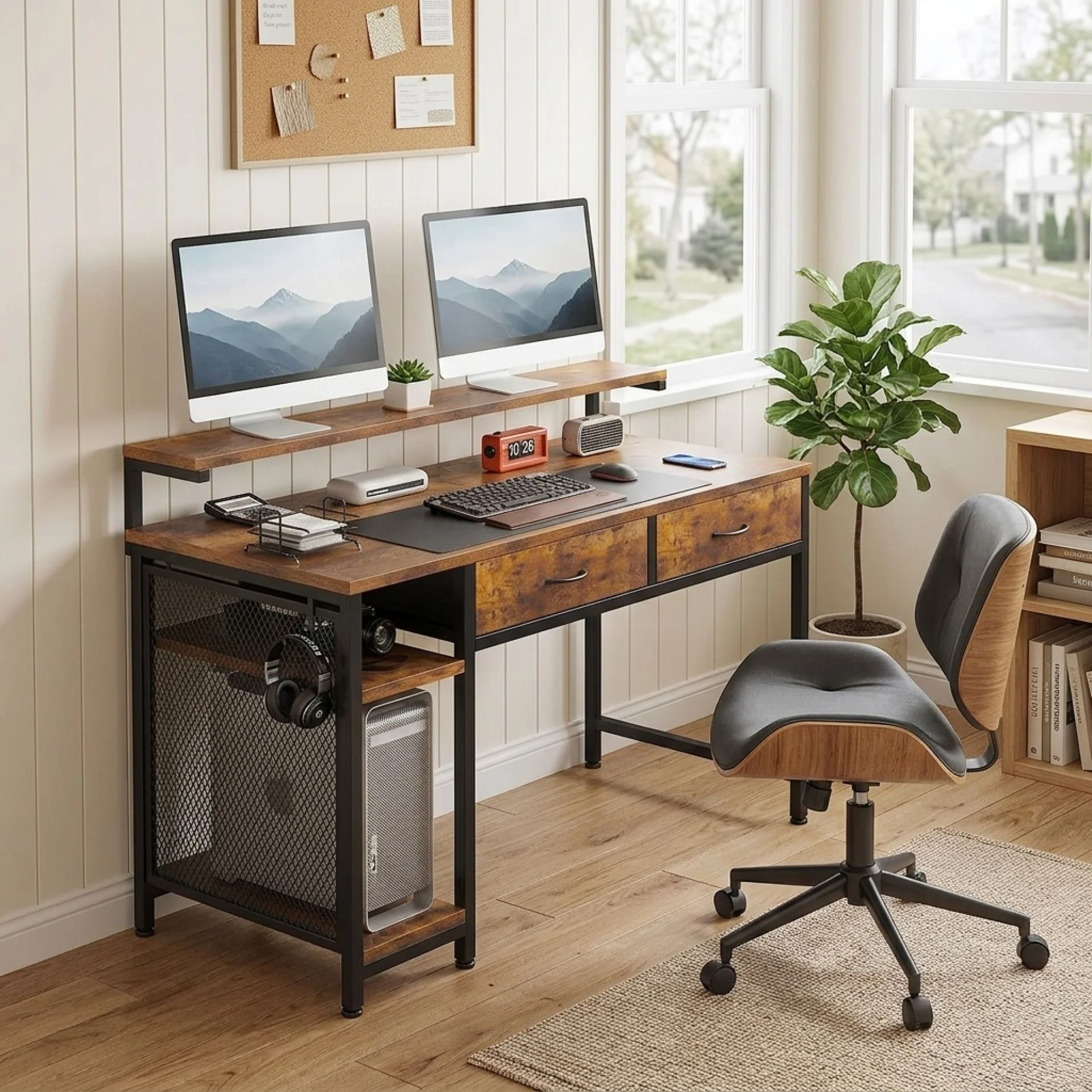 Emilio 120cm Computer Desk with 2 Drawers - Rustic Brown - Image 5