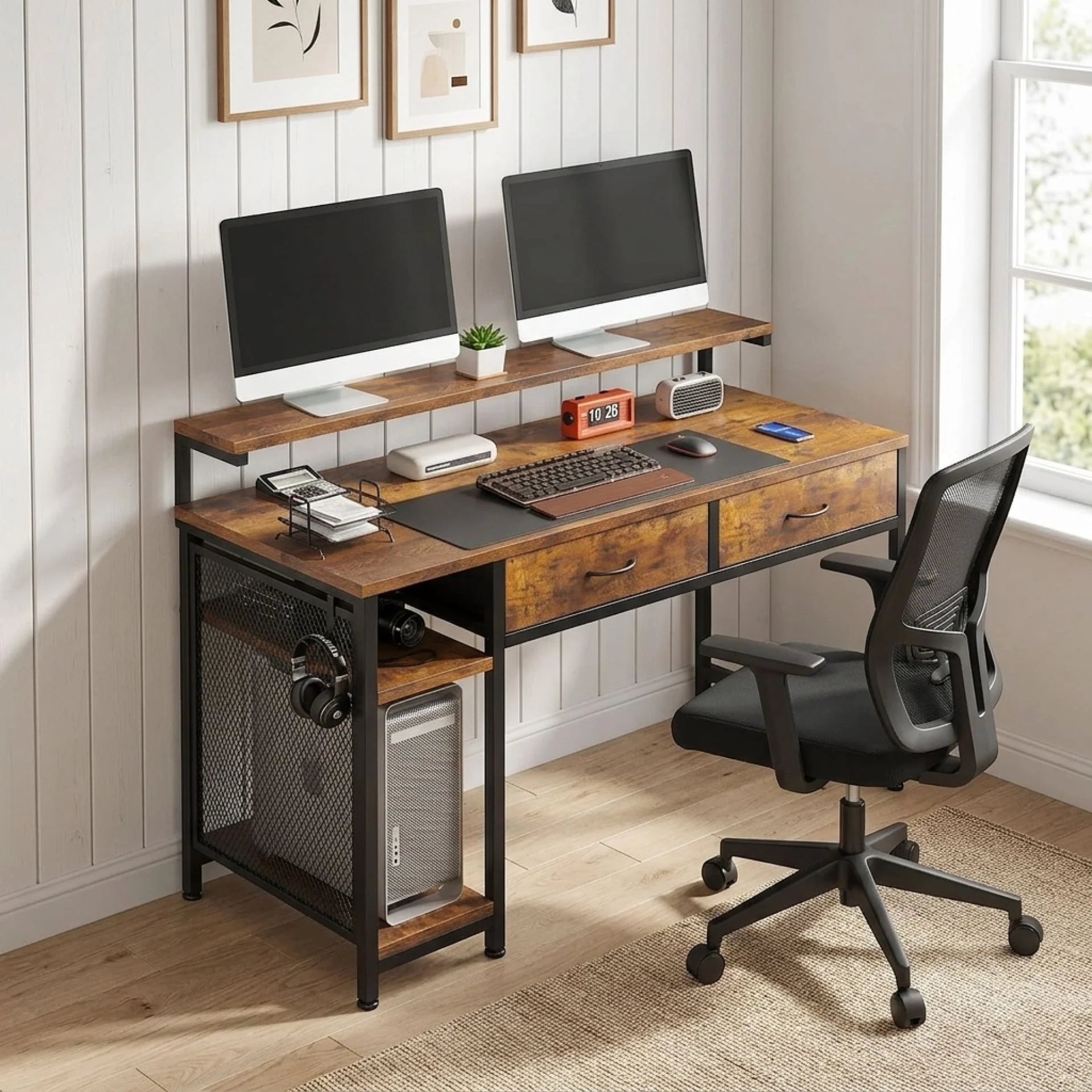 Emilio 120cm Computer Desk with 2 Drawers - Rustic Brown - Image 6