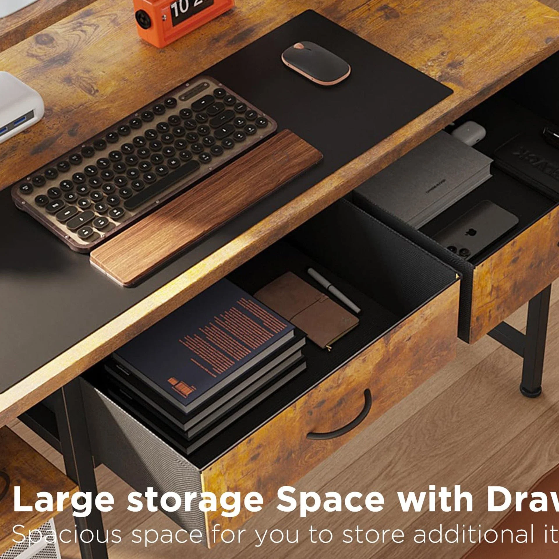 Emilio 120cm Computer Desk with 2 Drawers - Rustic Brown - Image 7