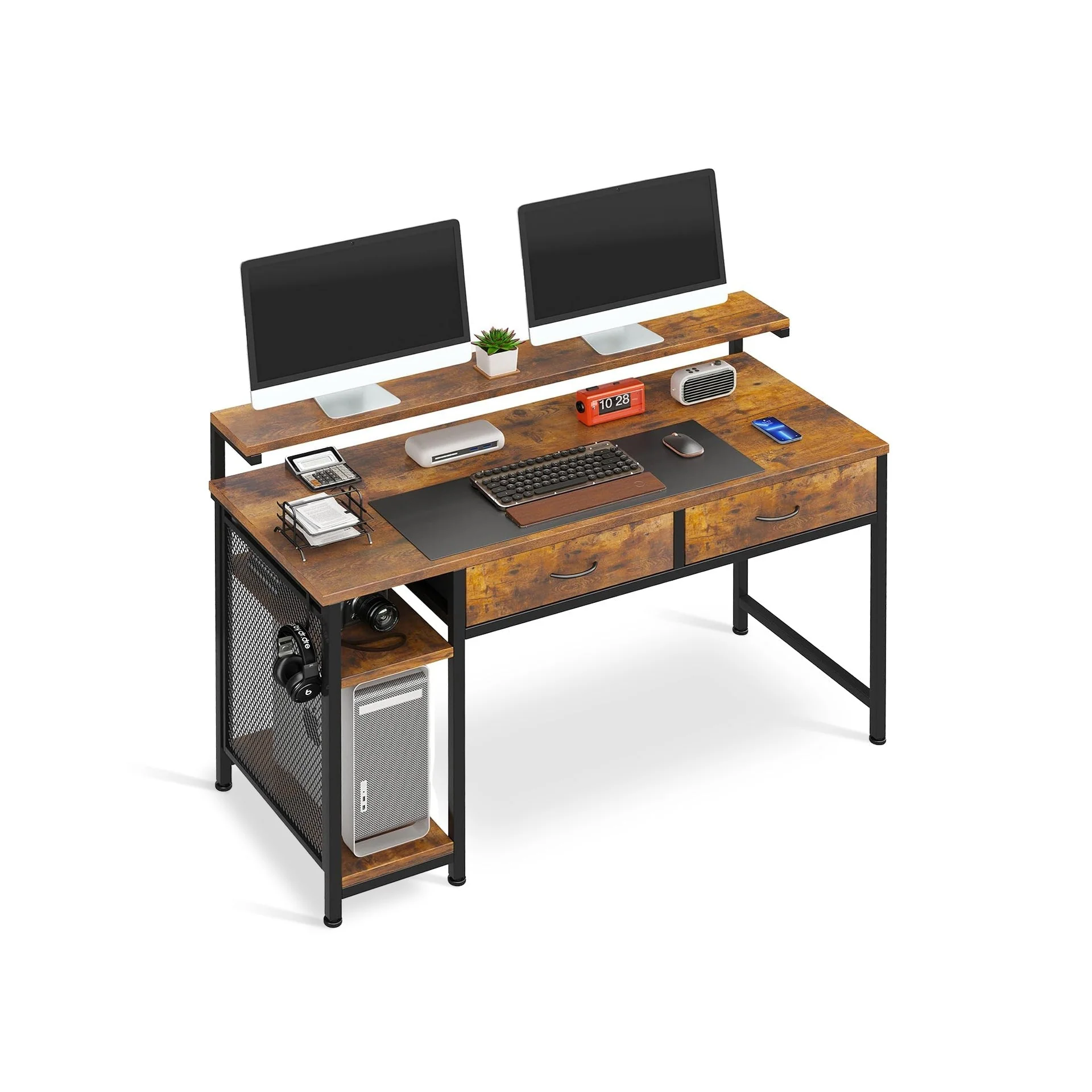 Emilio 120cm Computer Desk with 2 Drawers - Rustic Brown - Image 8