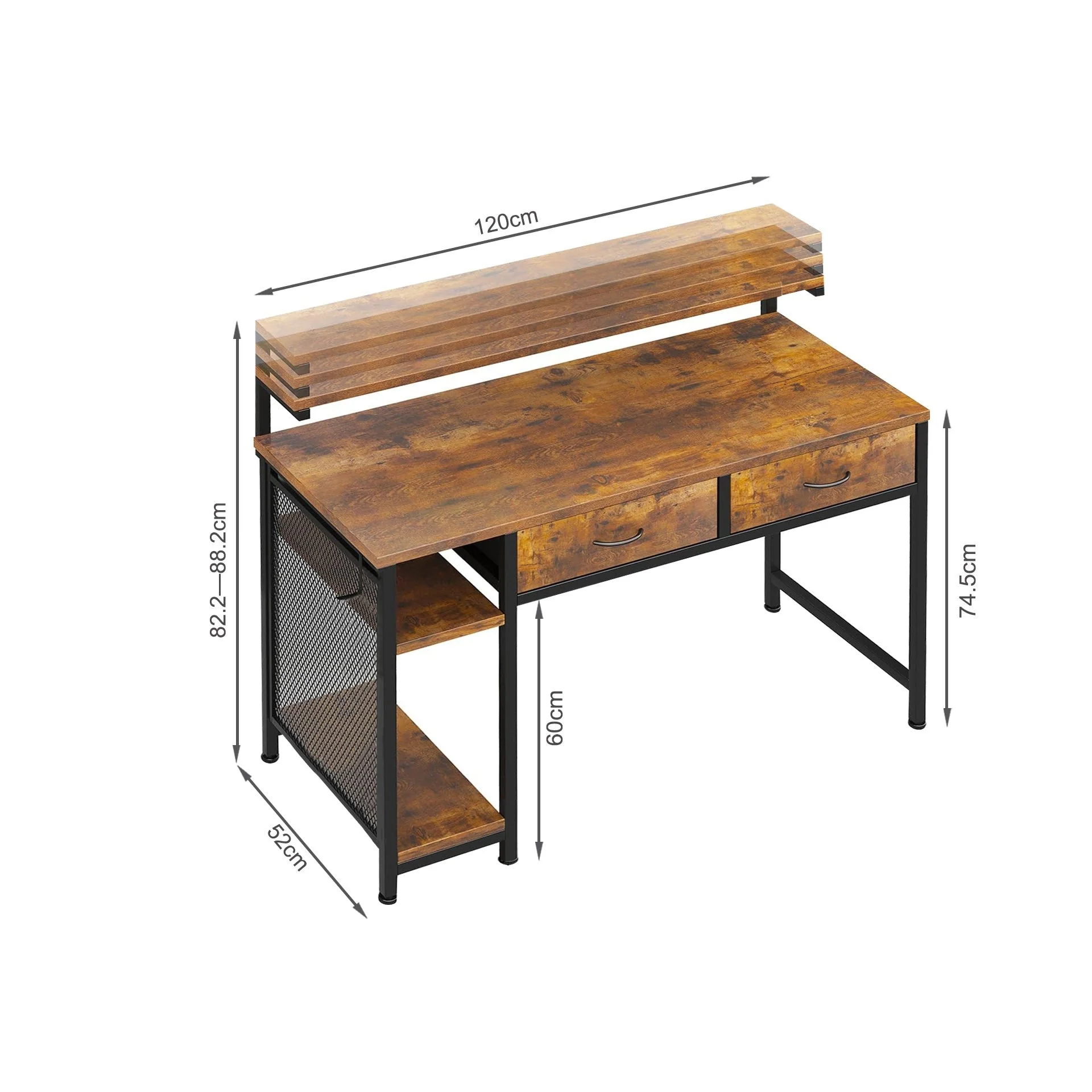 Emilio 120cm Computer Desk with 2 Drawers - Rustic Brown - Image 9