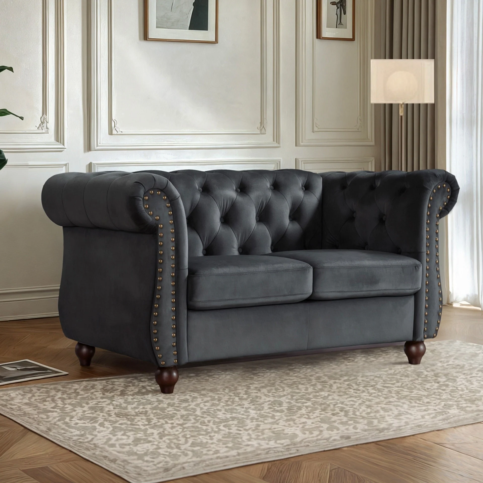 Emily Velvet 2 Seater Sofa – Black