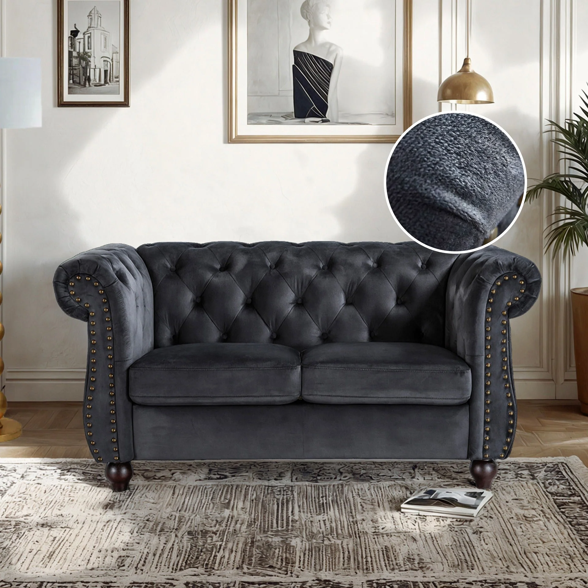 Emily Velvet 2 Seater Sofa – Black - Image 2