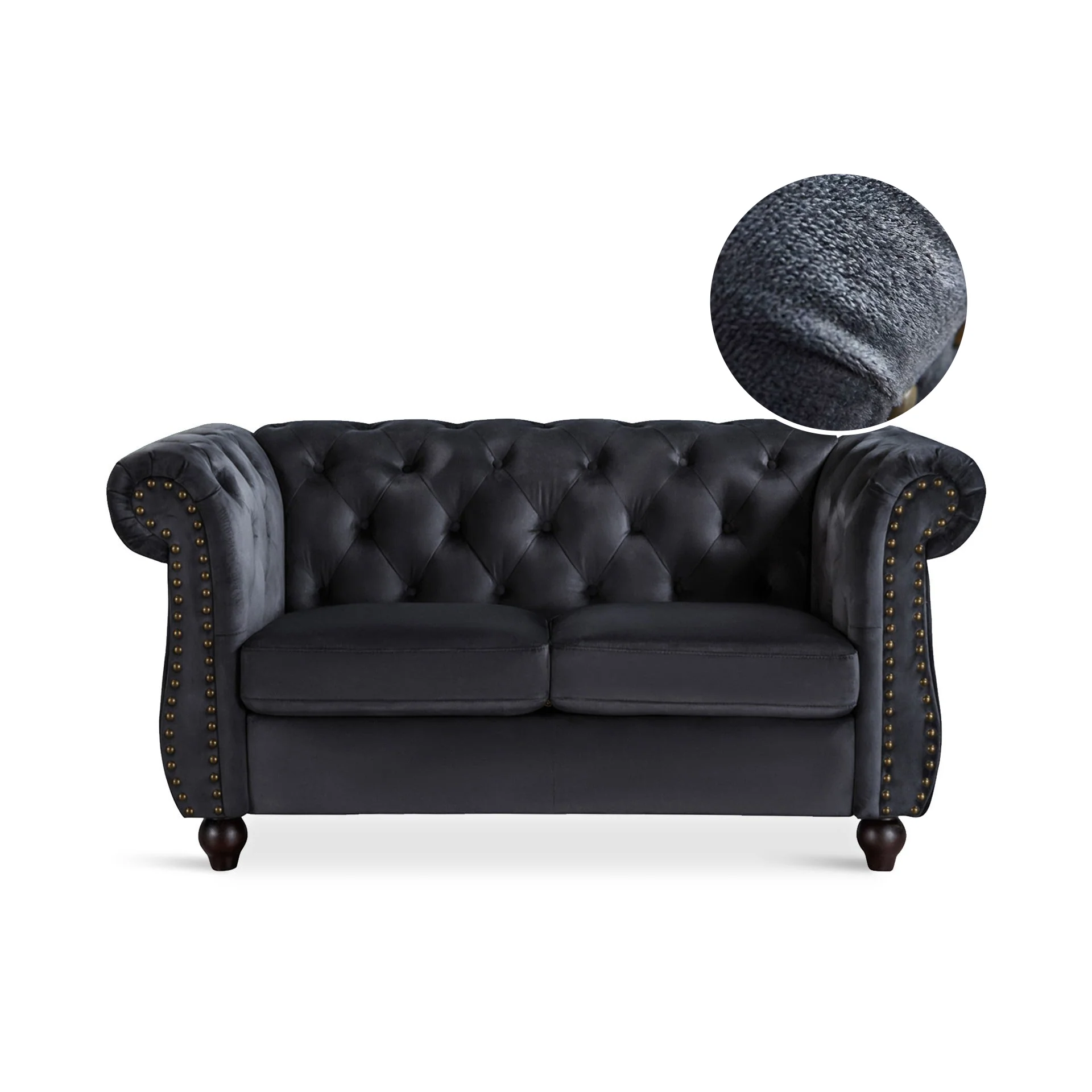 Emily Velvet 2 Seater Sofa – Black - Image 4