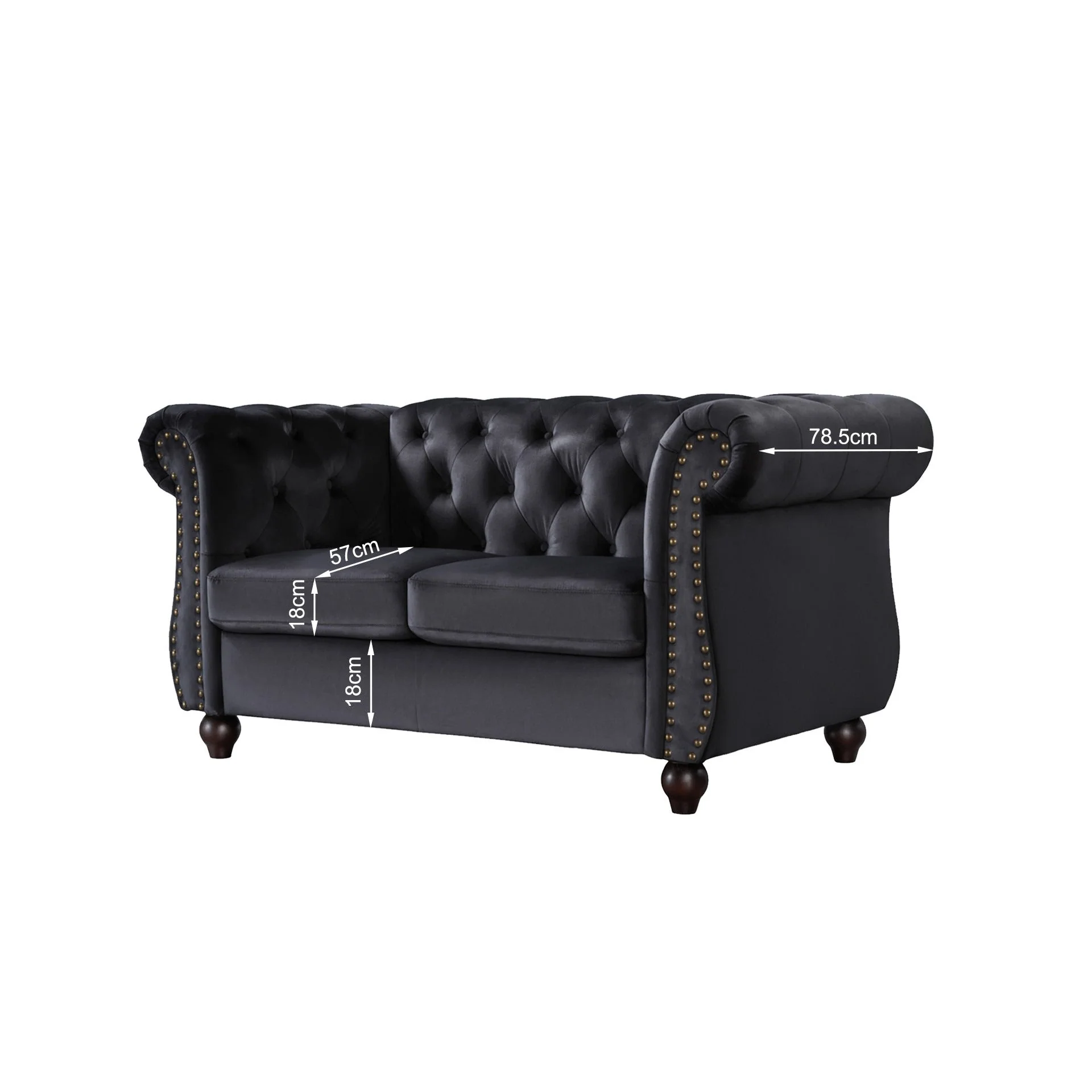 Emily Velvet 2 Seater Sofa – Black - Image 5