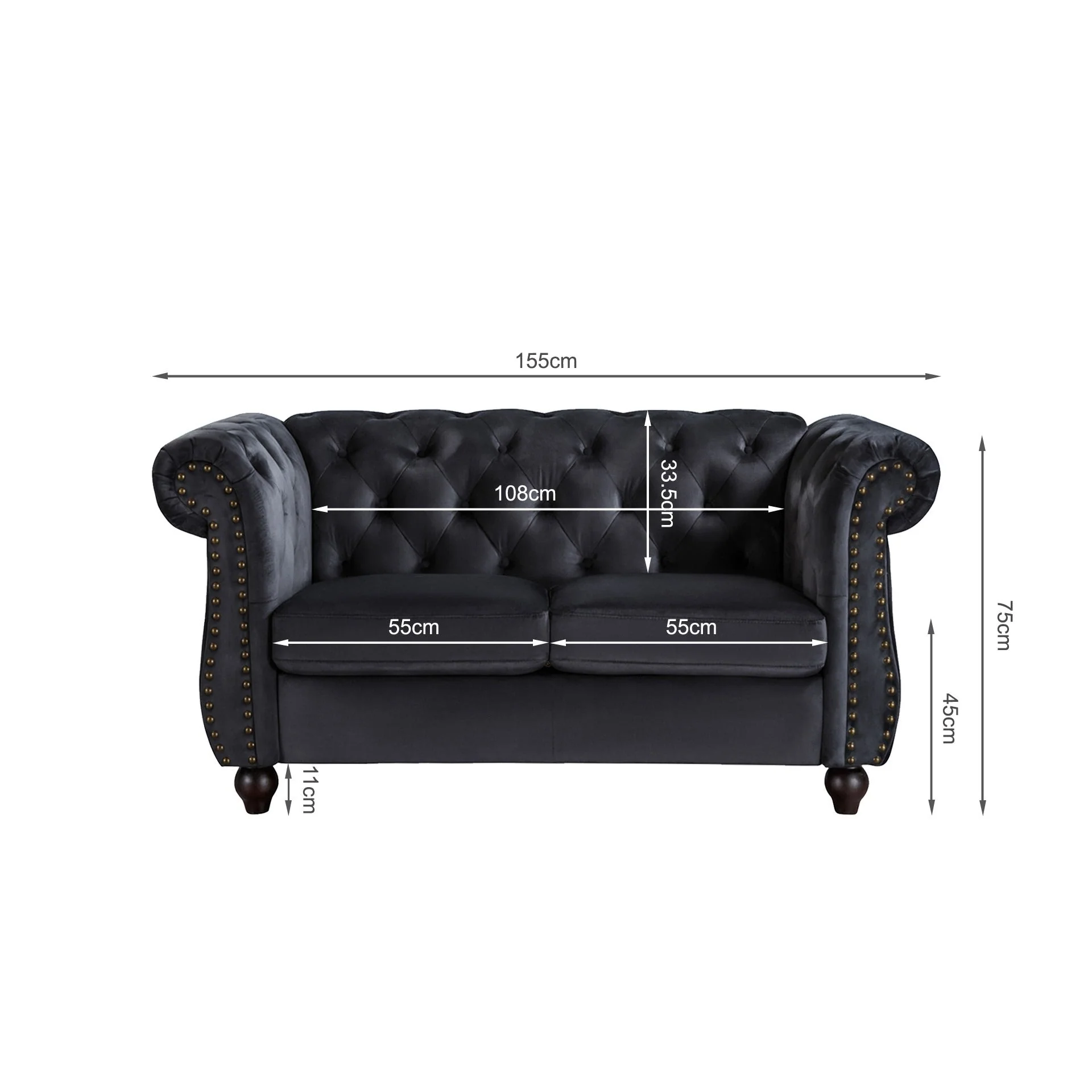 Emily Velvet 2 Seater Sofa – Black - Image 6