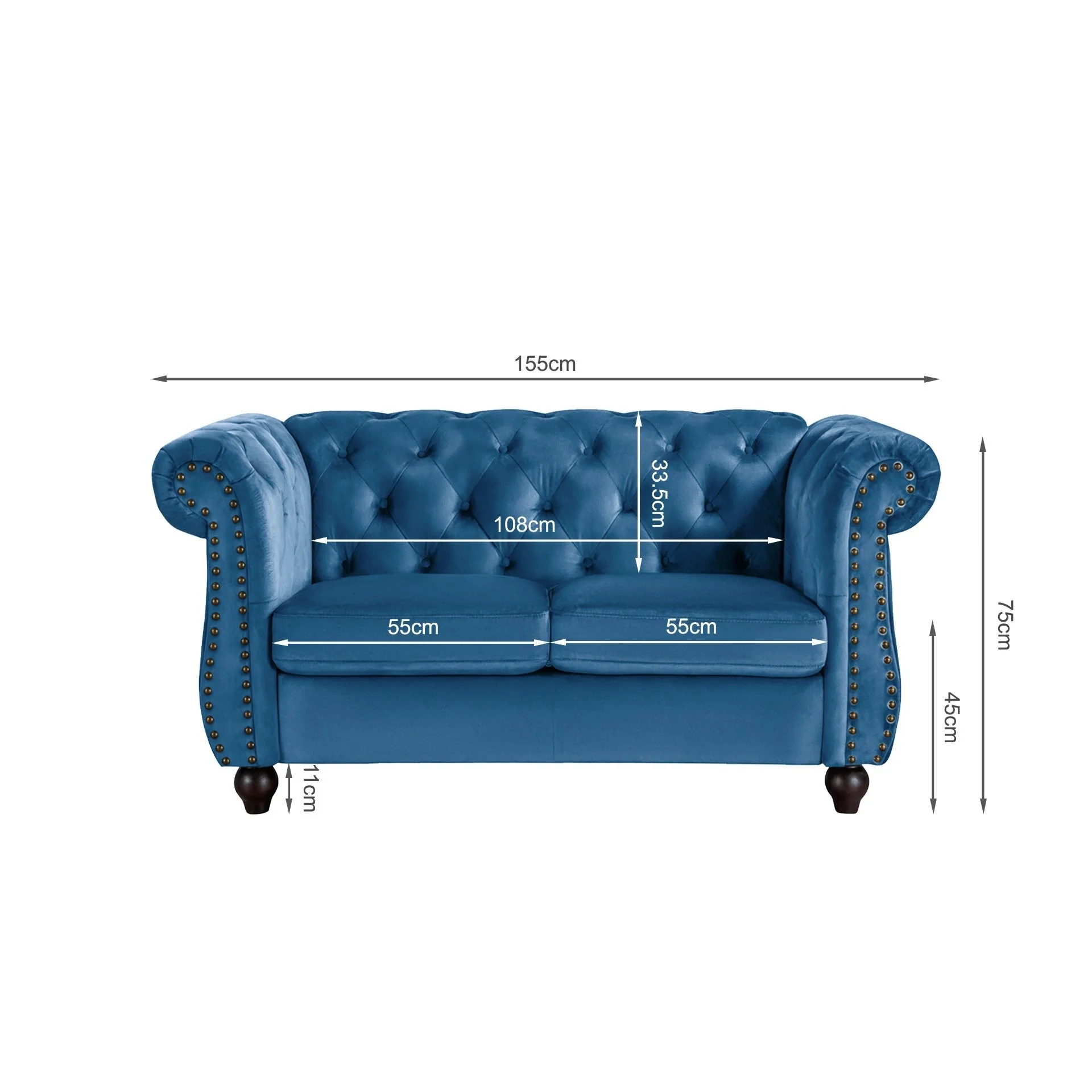 Emily Velvet 2 Seater Sofa – Dark Blue - Image 10