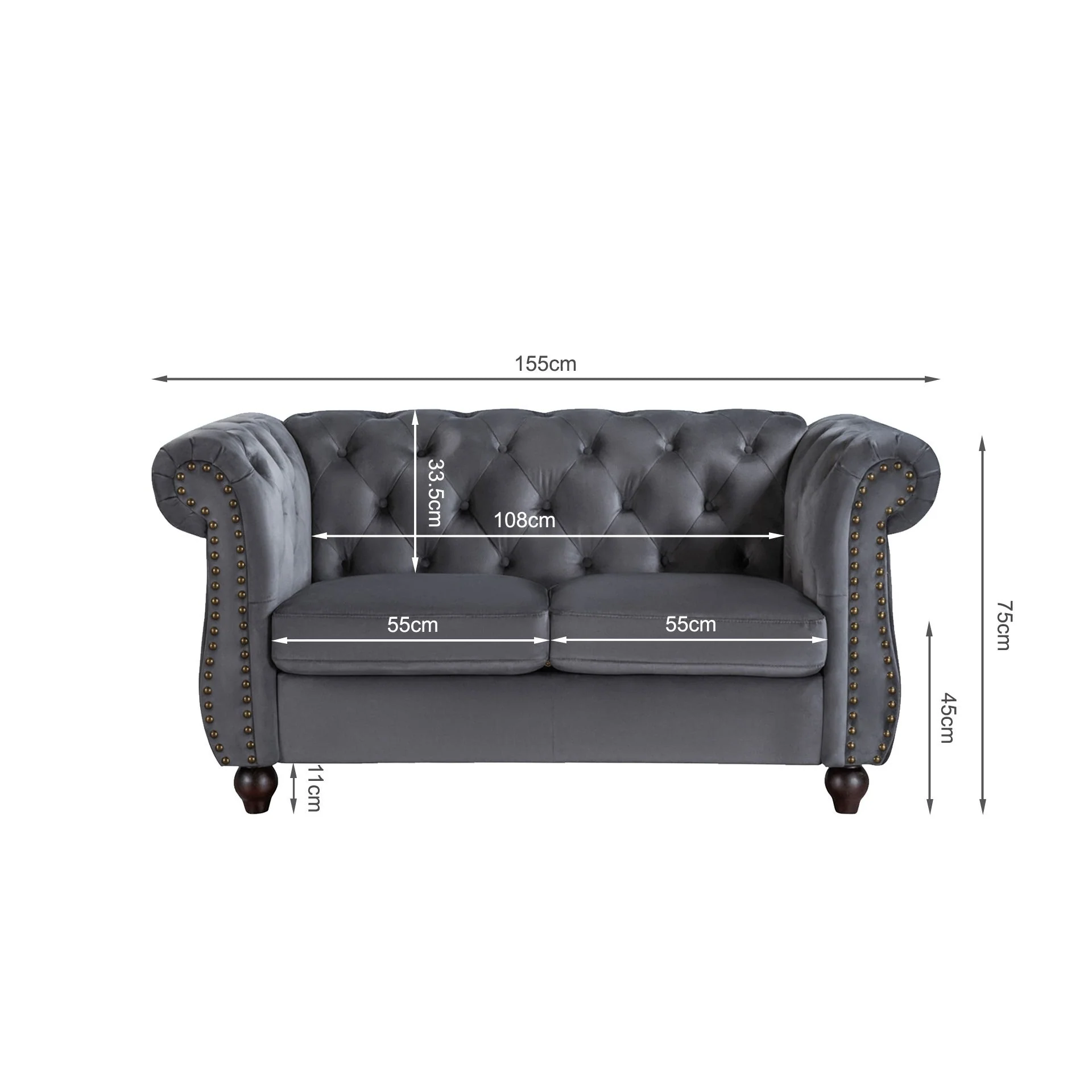 Emily Velvet 2 Seater Sofa – Grey - Image 10