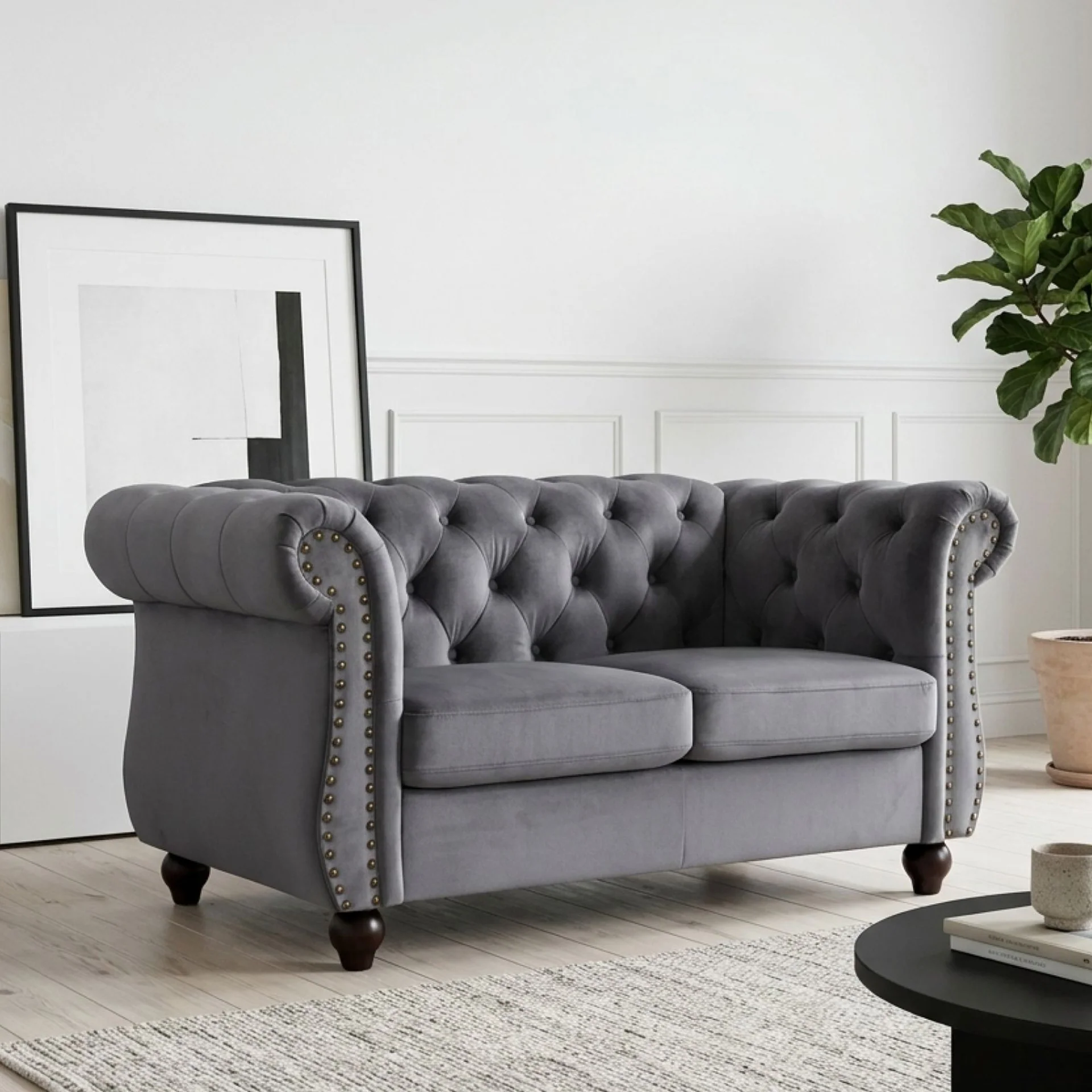 Emily Velvet 2 Seater Sofa – Grey - Image 3
