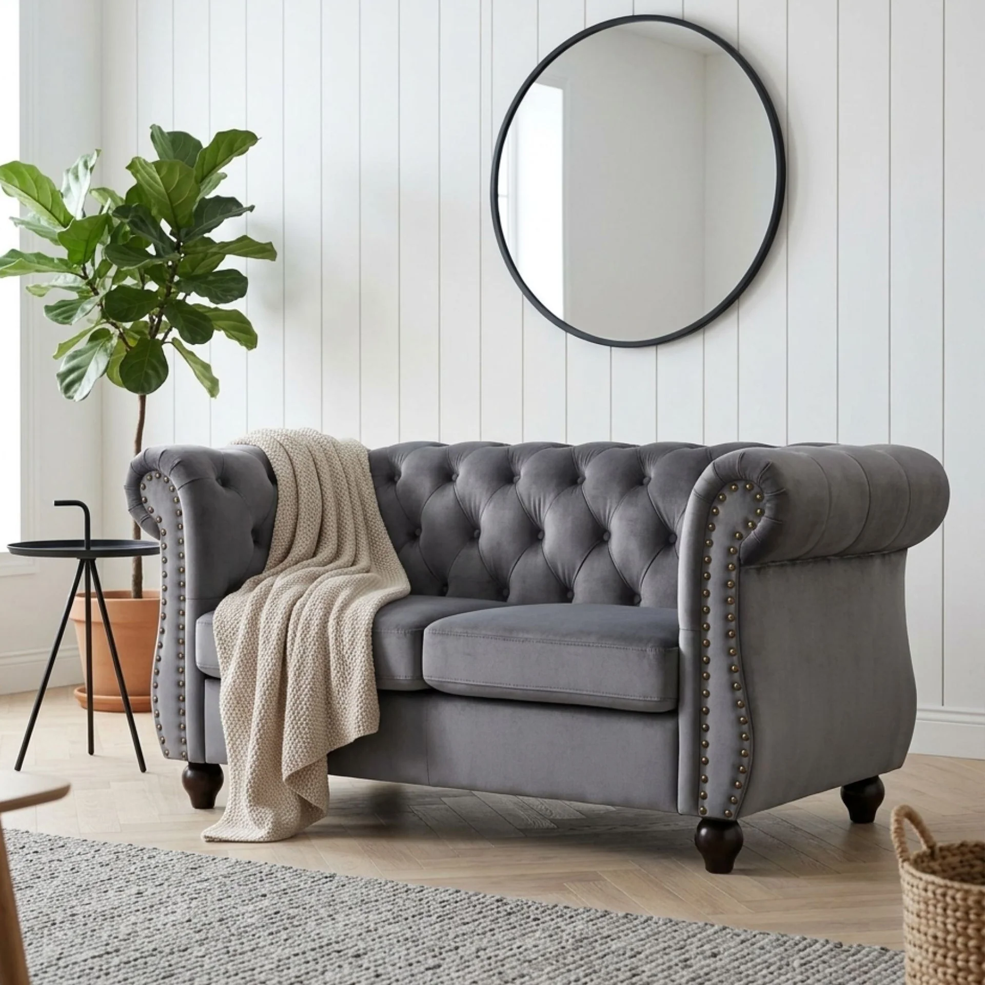 Emily Velvet 2 Seater Sofa – Grey - Image 4