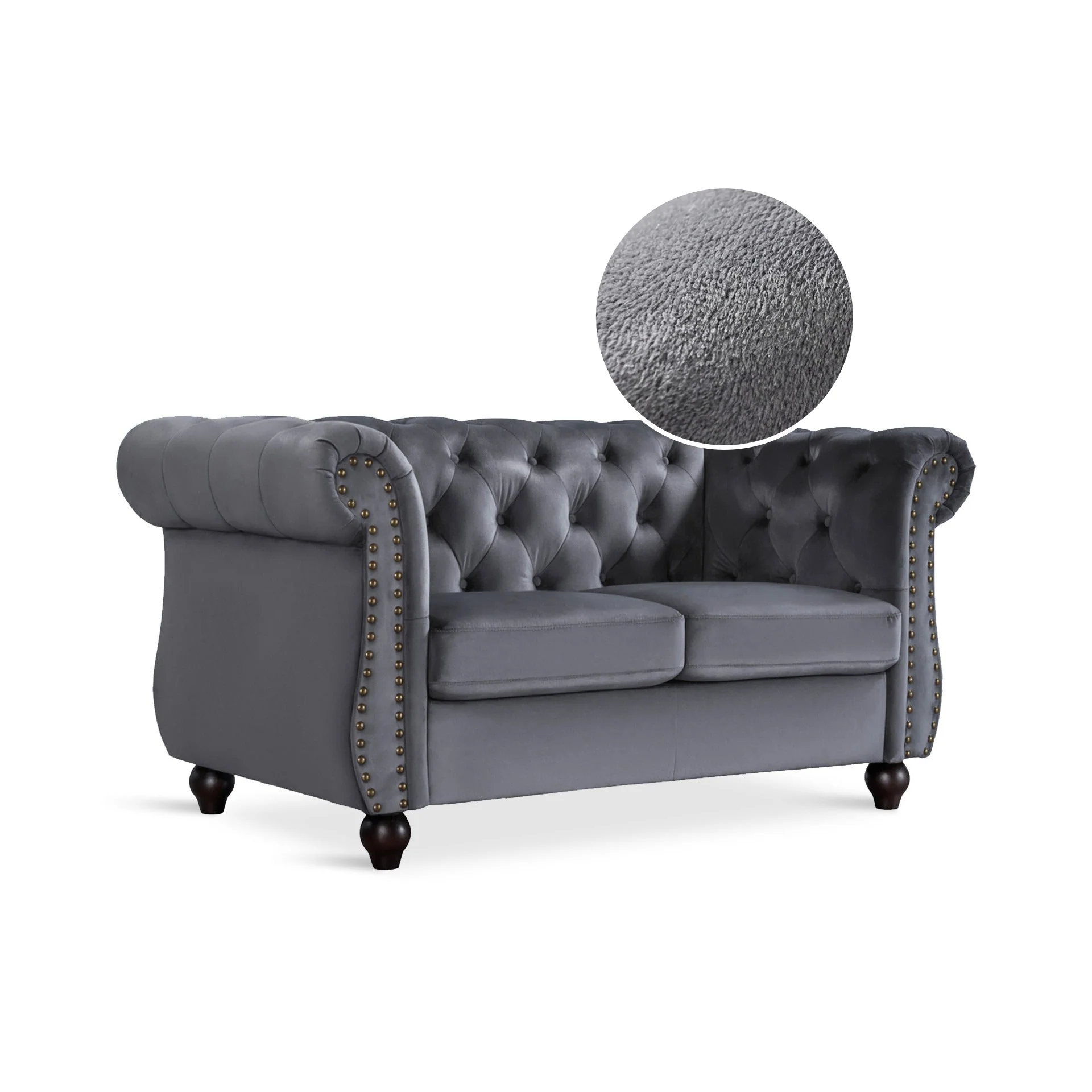 Emily Velvet 2 Seater Sofa – Grey - Image 7