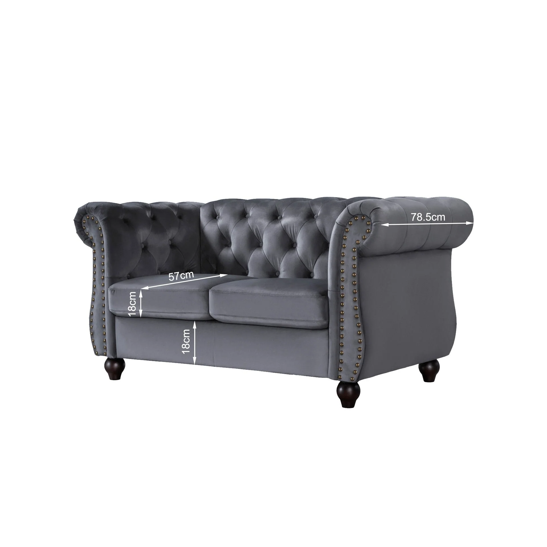 Emily Velvet 2 Seater Sofa – Grey - Image 9