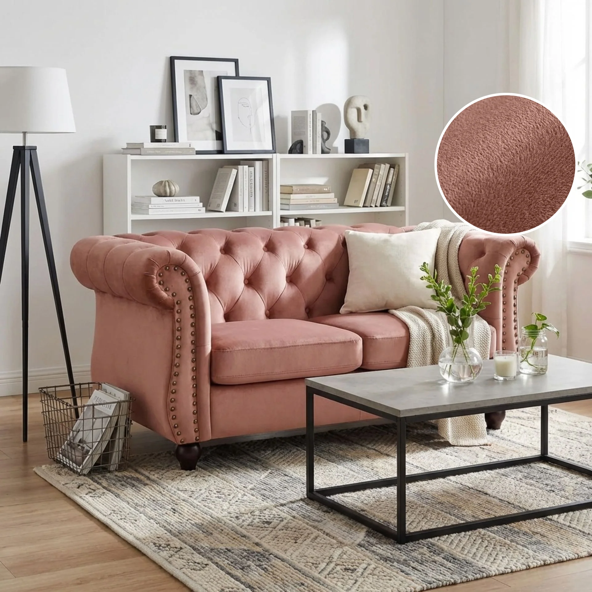 Emily Velvet 2 Seater Sofa - Rose - Image 2