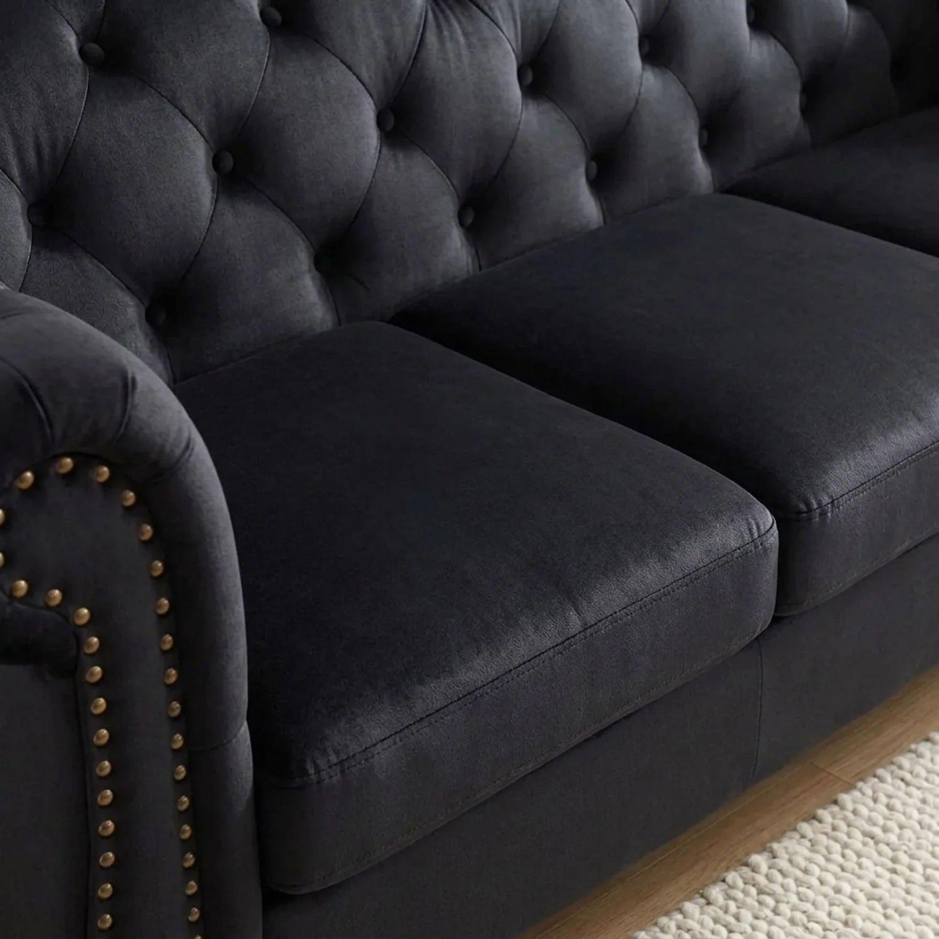 Emily Velvet 3 Seater Sofa – Black - Image 6