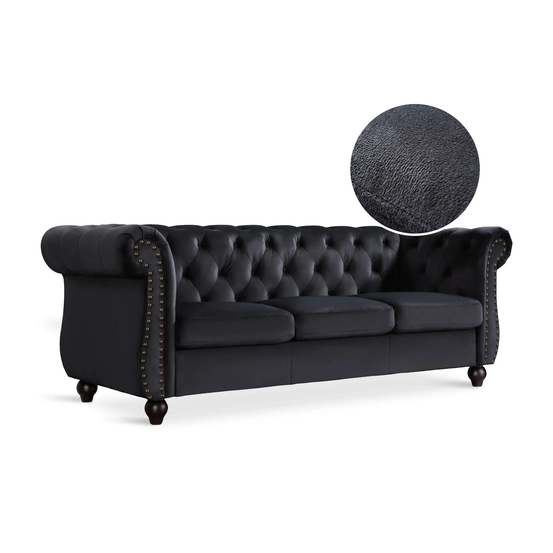 Emily Velvet 3 Seater Sofa – Black - Image 7