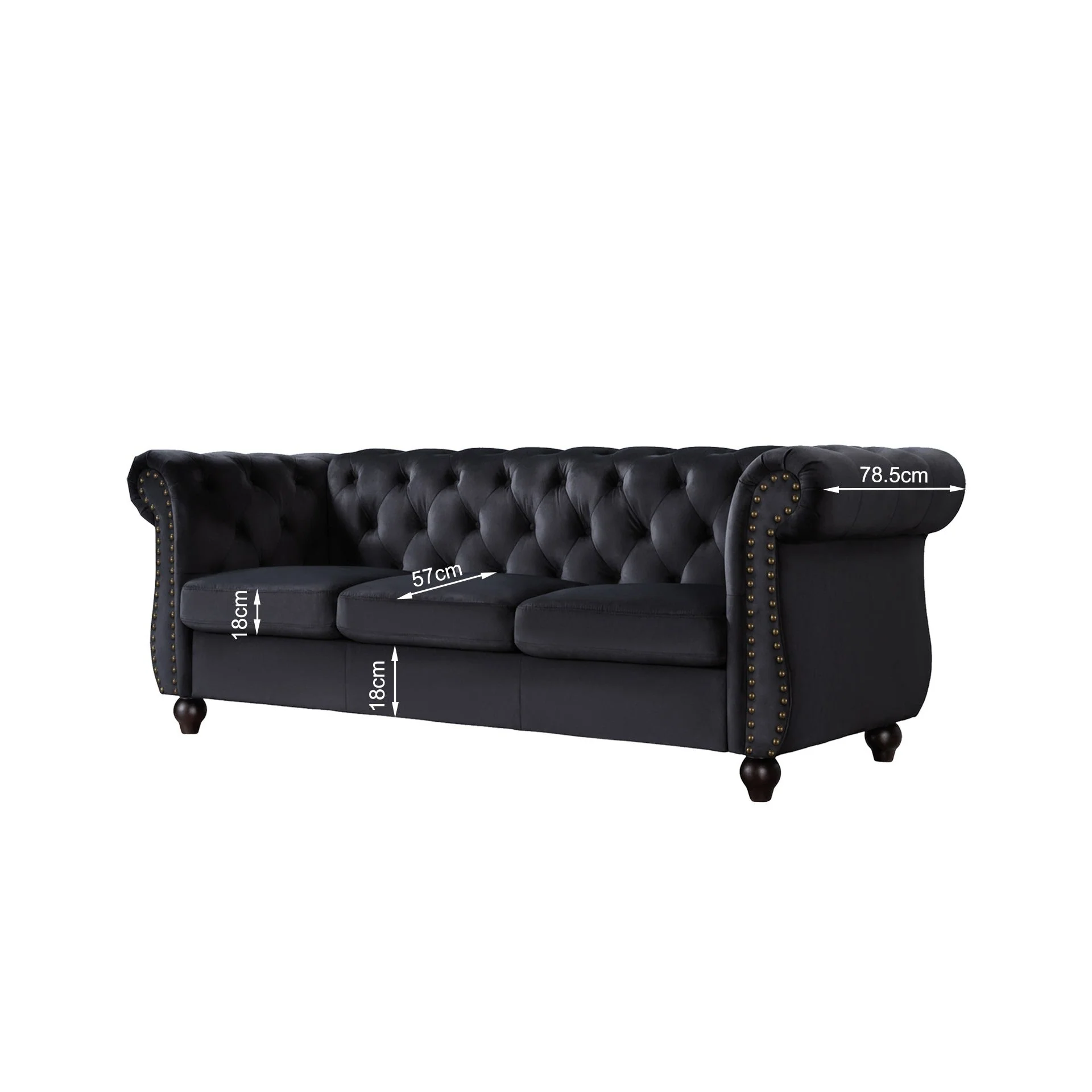 Emily Velvet 3 Seater Sofa – Black - Image 9