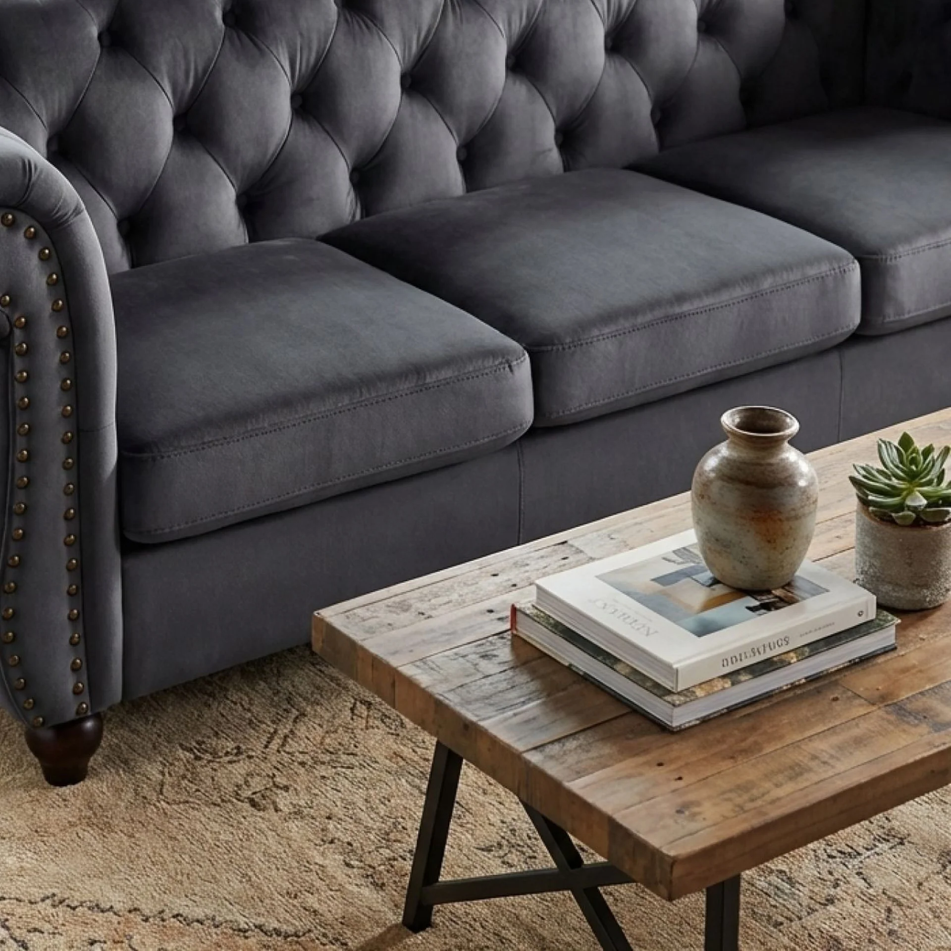 Emily Velvet 3 Seater Sofa – Grey - Image 6