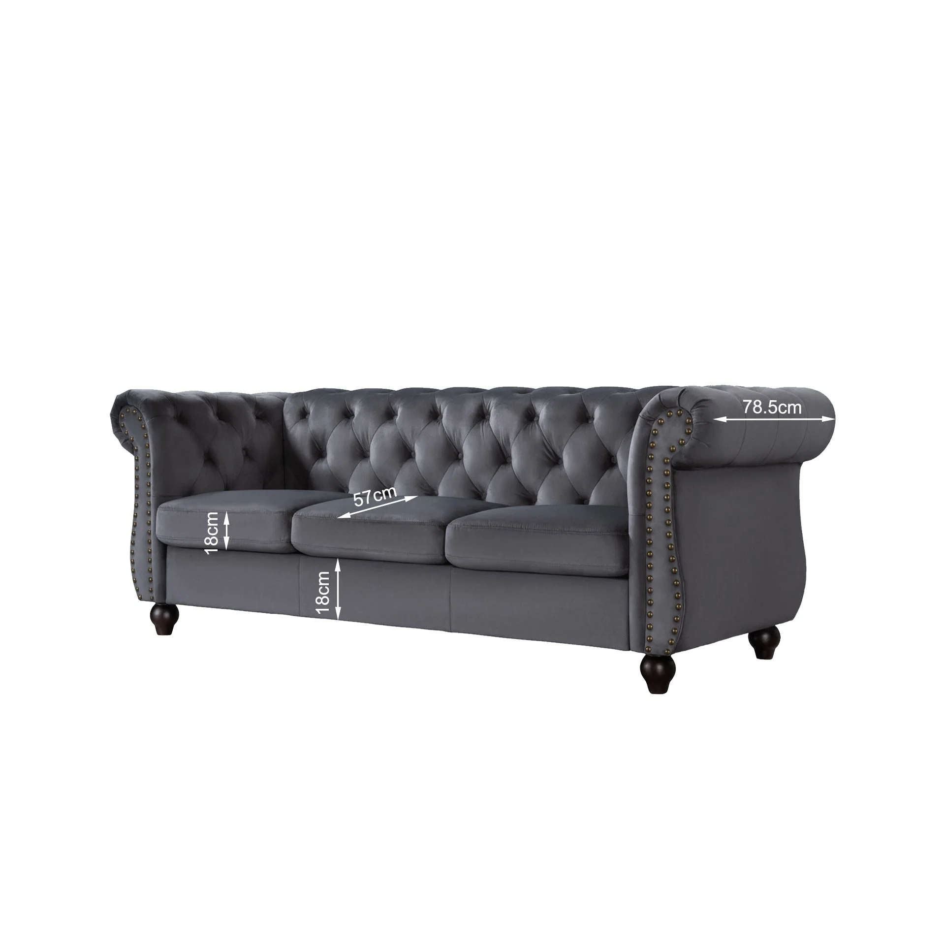 Emily Velvet 3 Seater Sofa – Grey - Image 9