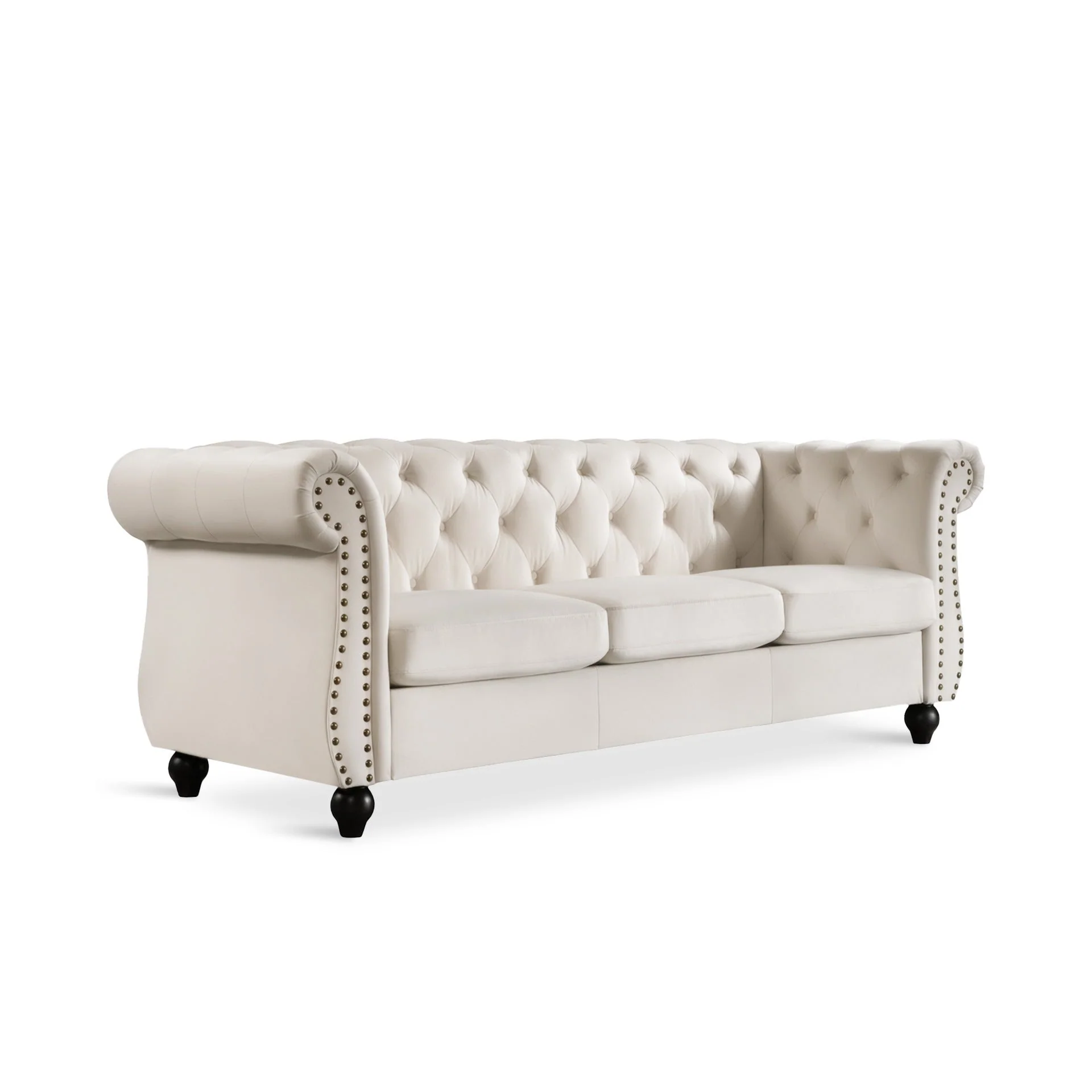 Emily Velvet 3 Seater Sofa - Ivory - Image 3