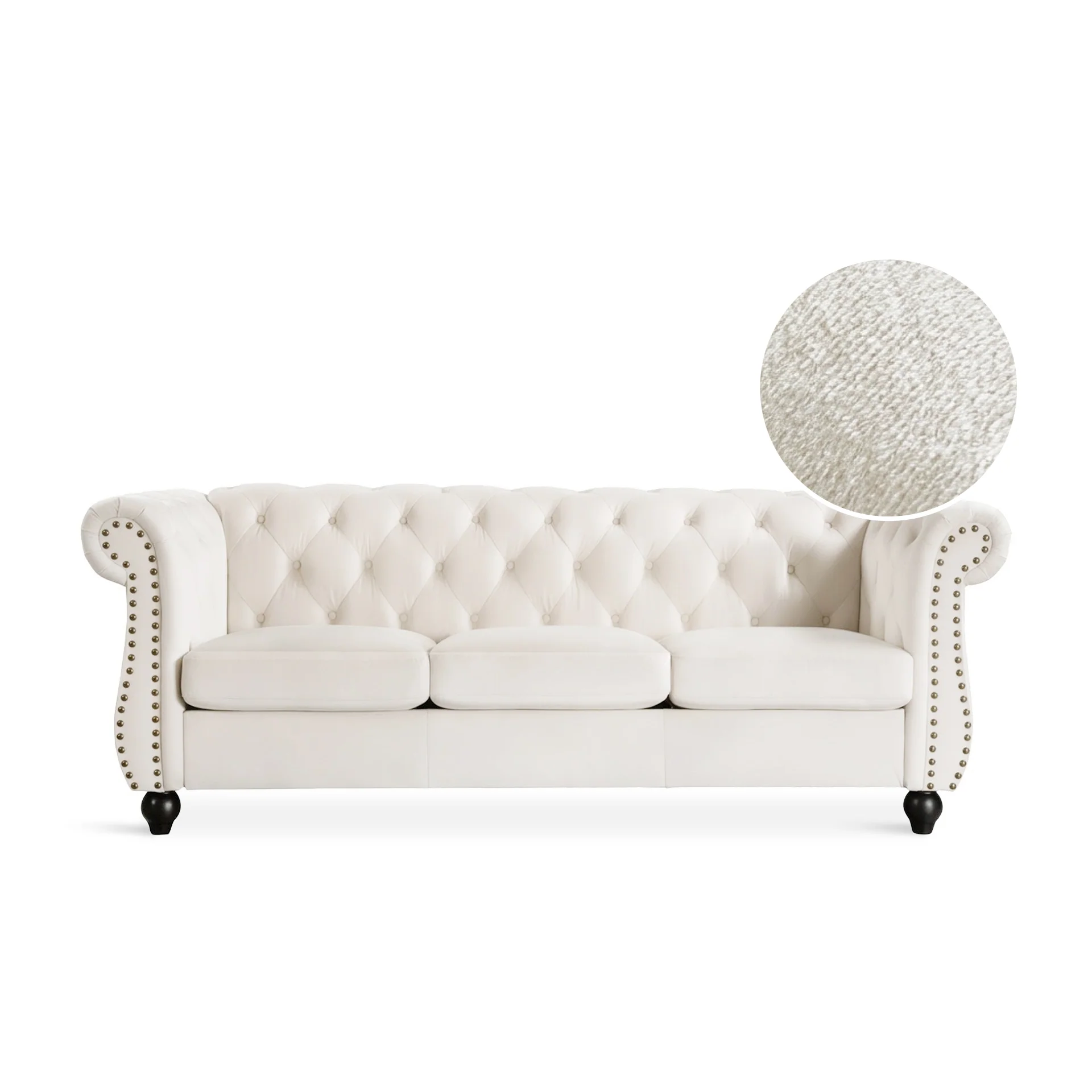 Emily Velvet 3 Seater Sofa - Ivory - Image 4
