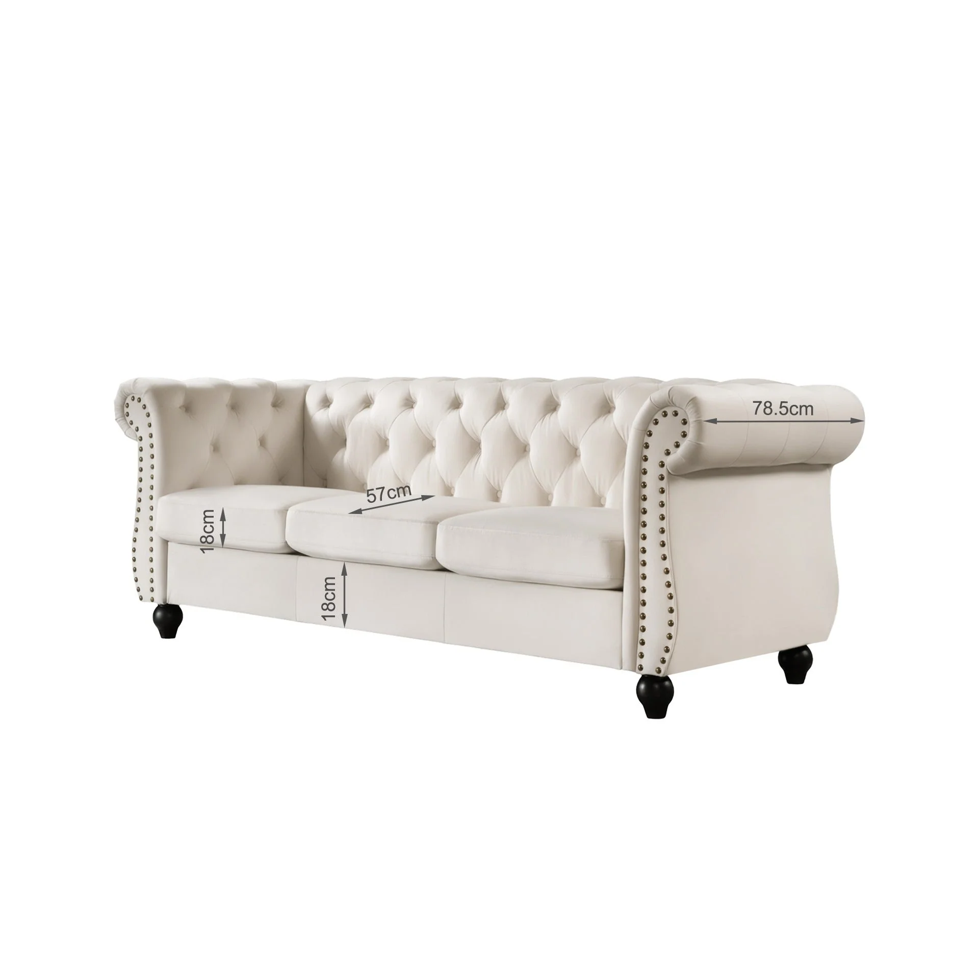 Emily Velvet 3 Seater Sofa - Ivory - Image 5
