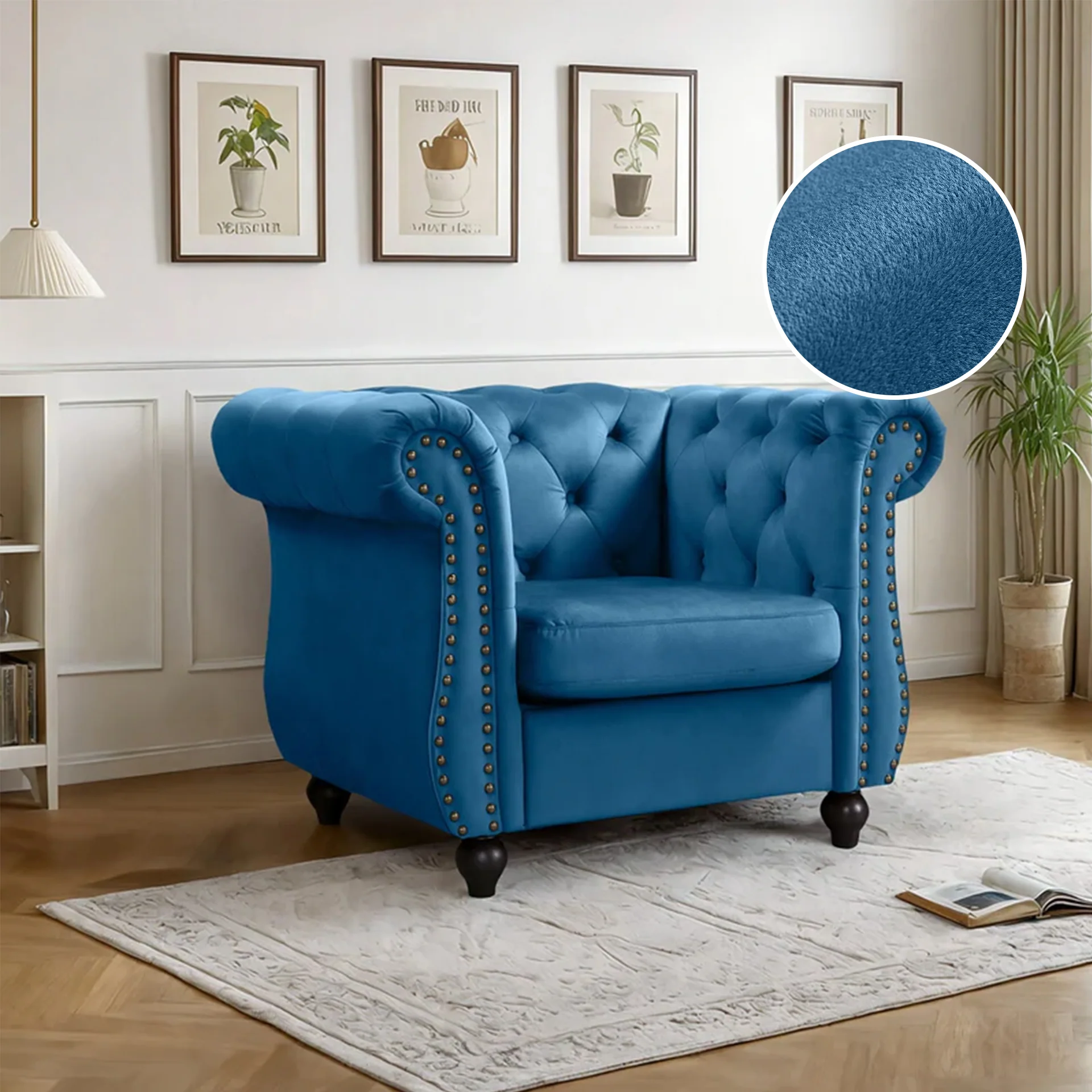 Emily Velvet Occasional Chair – Dark Blue - Image 2
