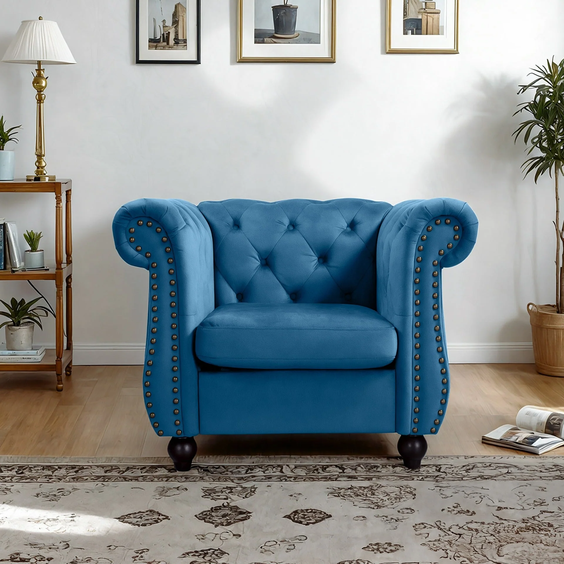 Emily Velvet Occasional Chair – Dark Blue - Image 3