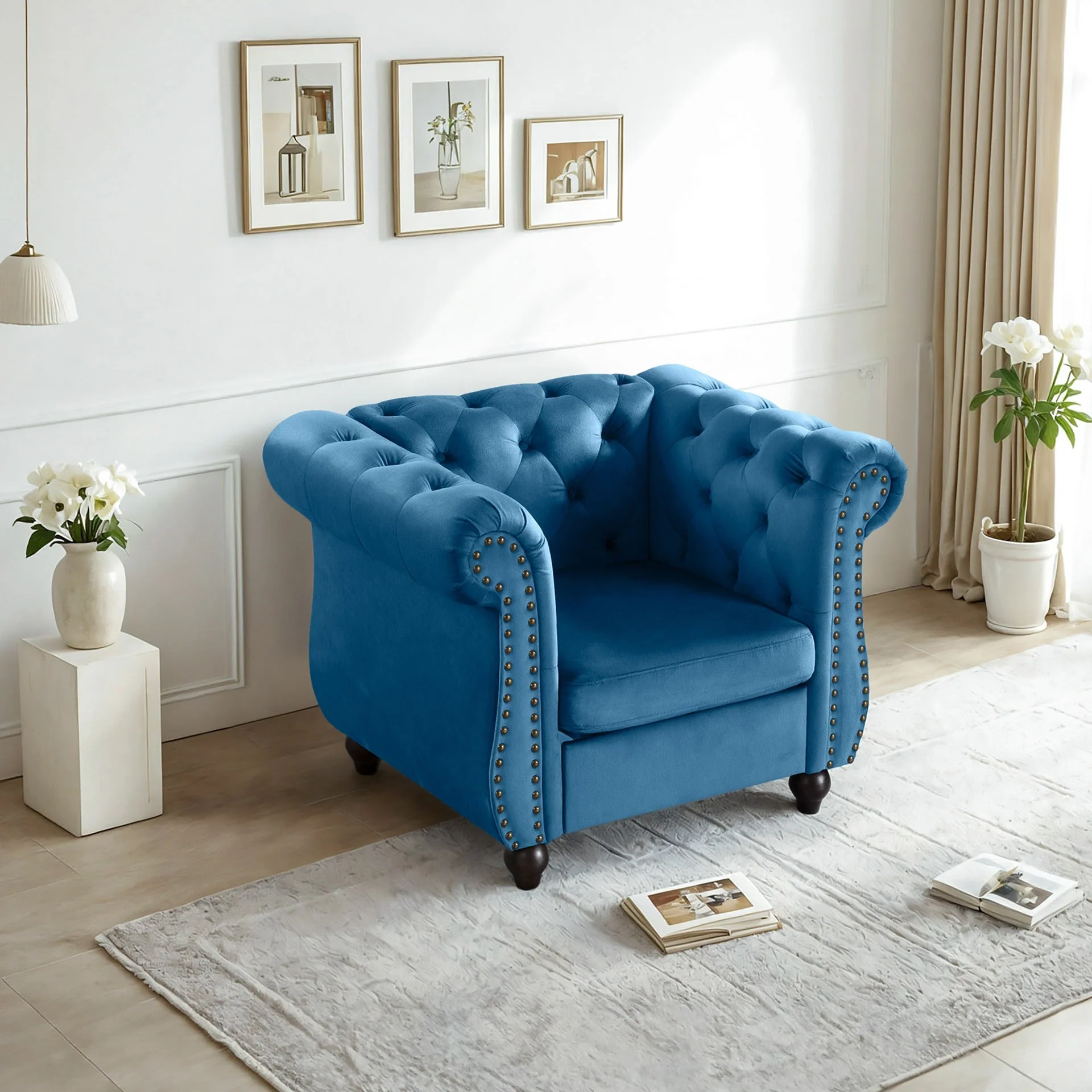 Emily Velvet Occasional Chair – Dark Blue - Image 4