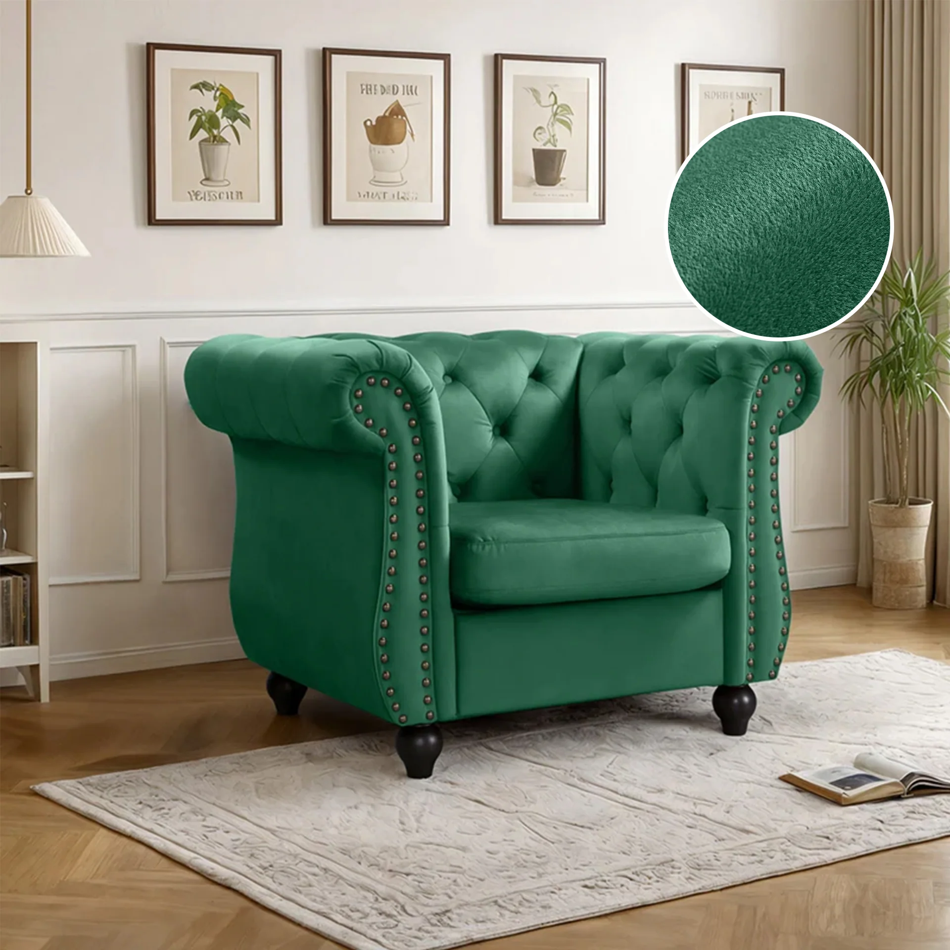 Emily Velvet Occasional Chair - Green - Image 2