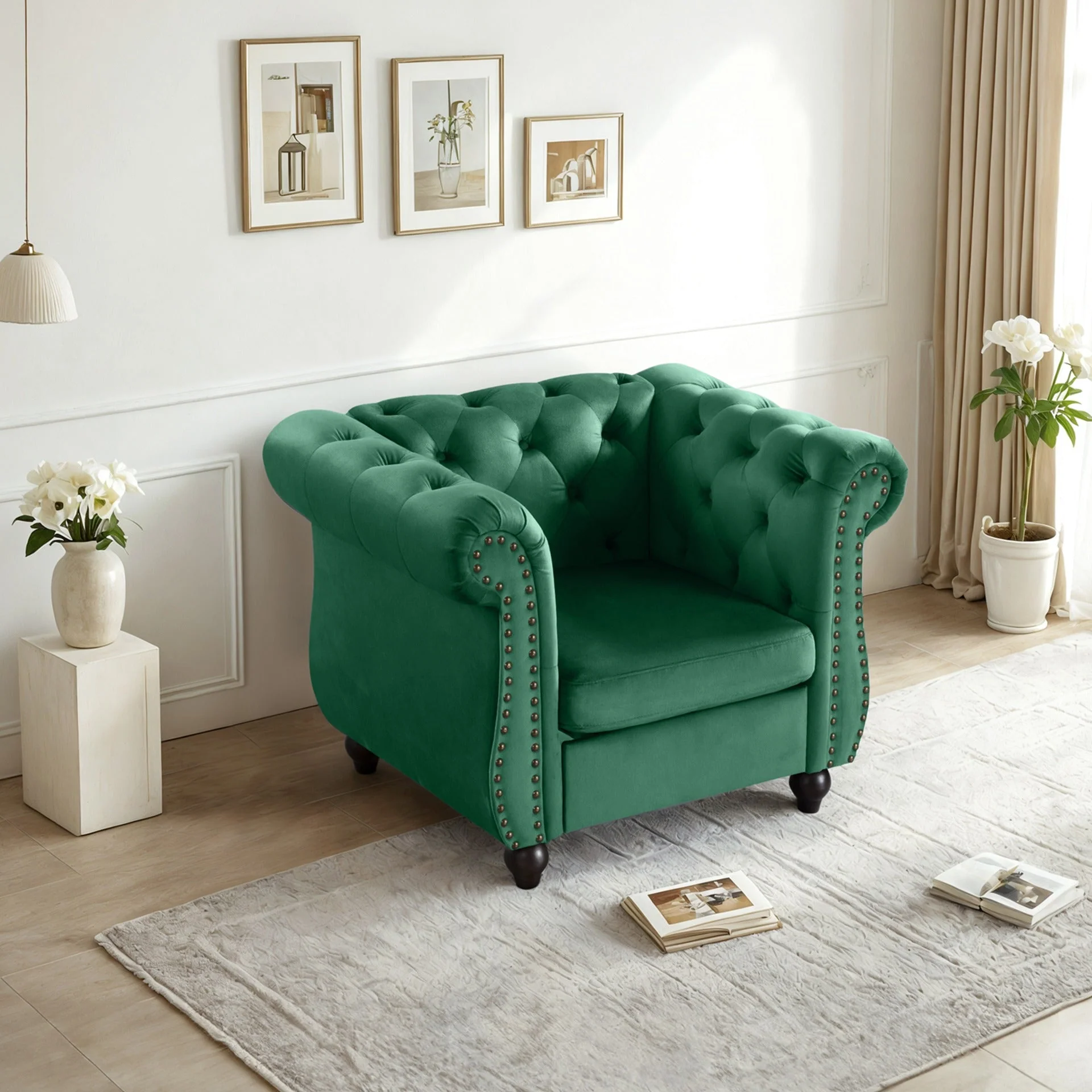 Emily Velvet Occasional Chair - Green - Image 4
